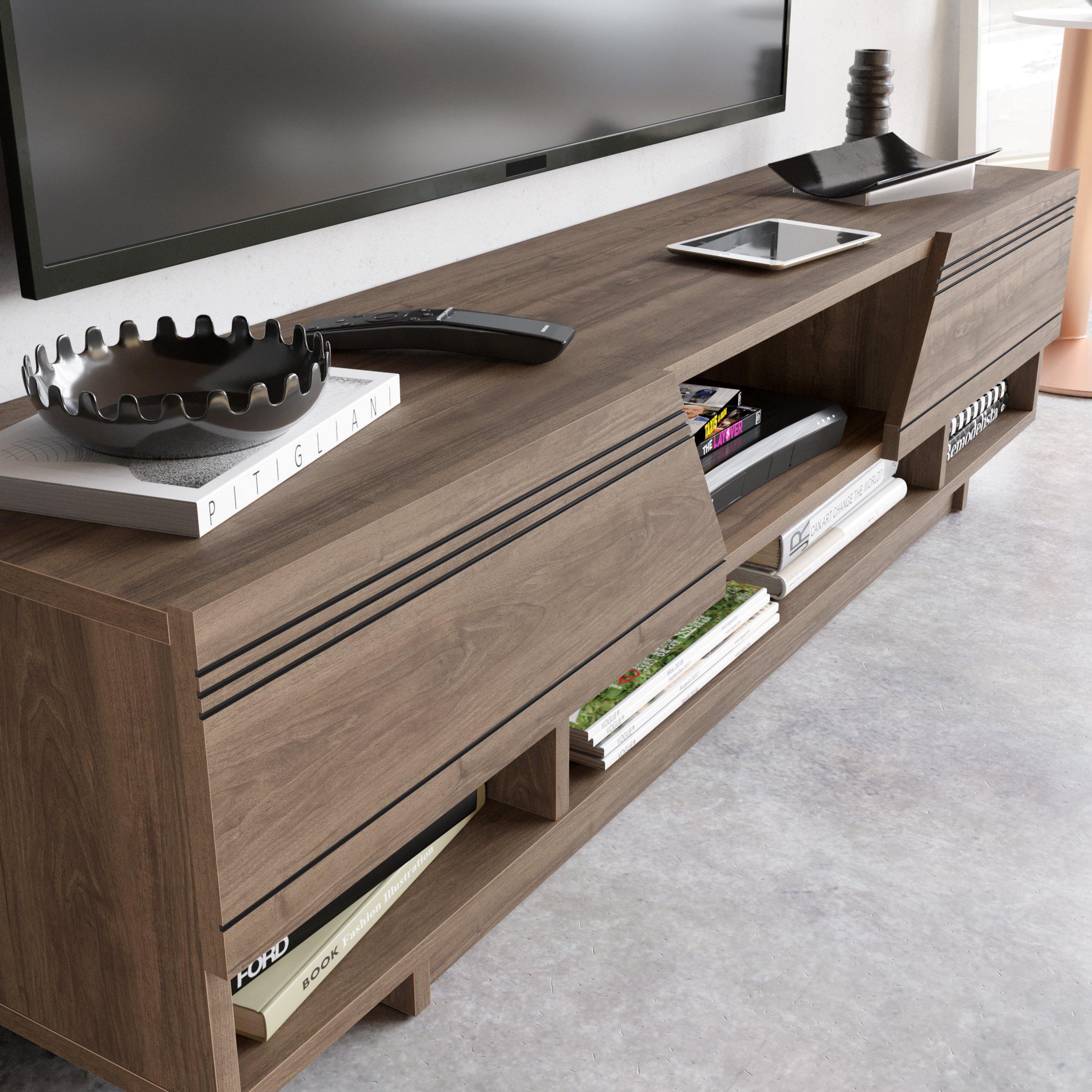 Aspatria 63" TV Stand and Media Console with Cabinets and Shelves fro TVs up to 72" - Decorotika