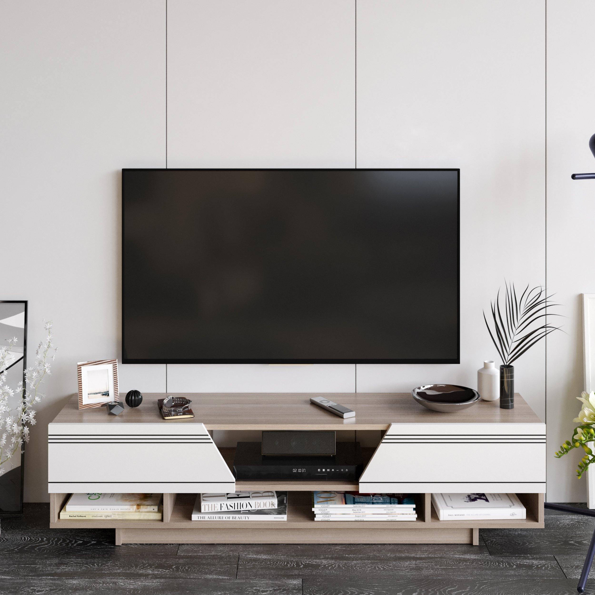 Aspatria 63" TV Stand and Media Console with Cabinets and Shelves fro TVs up to 72" - Decorotika