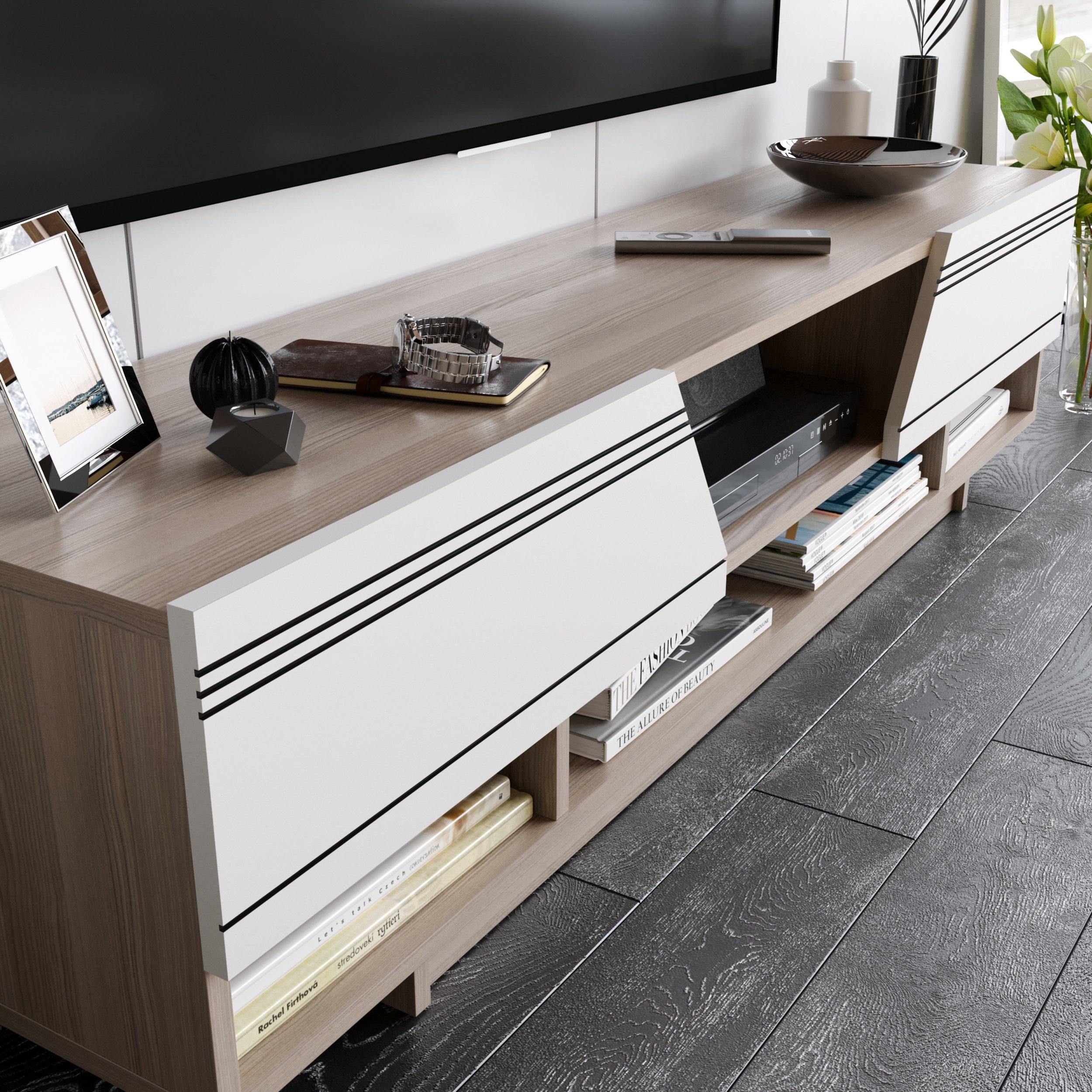 Aspatria 63" TV Stand and Media Console with Cabinets and Shelves fro TVs up to 72" - Decorotika