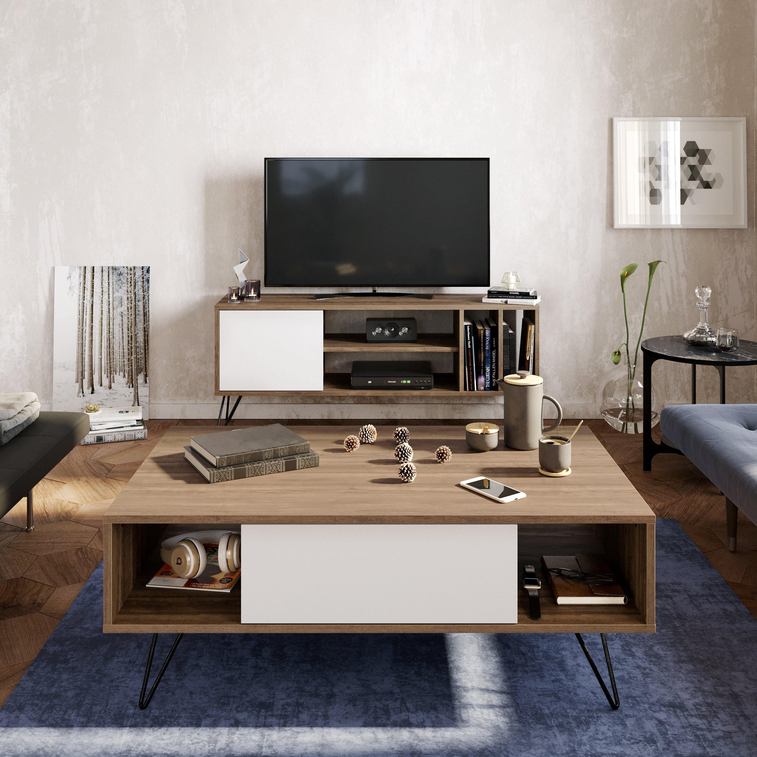 Mistico 47" Wide Coffee Table with A Cabinet and Shelves - Decorotika