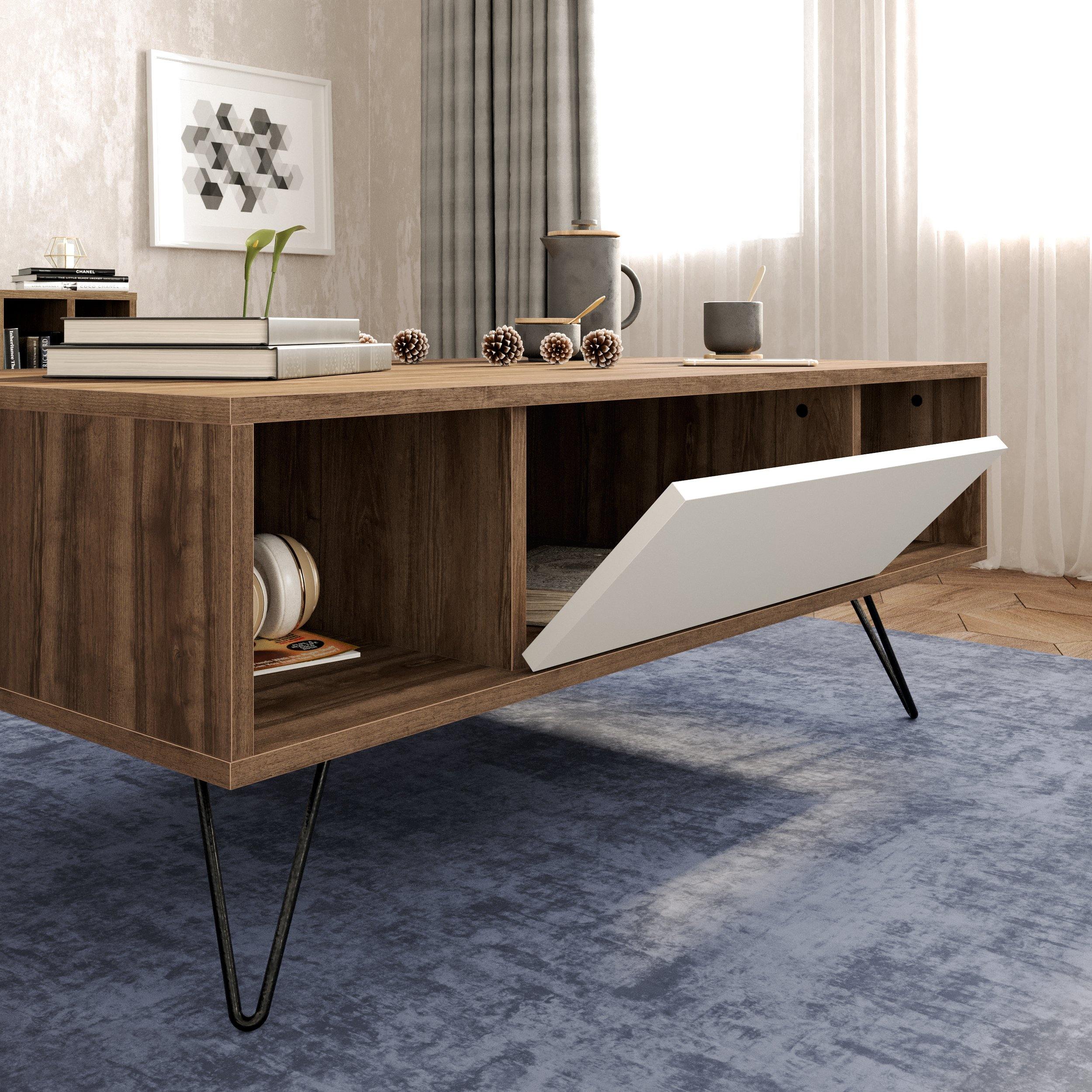 Mistico 47" Wide Coffee Table with A Cabinet and Shelves - Decorotika