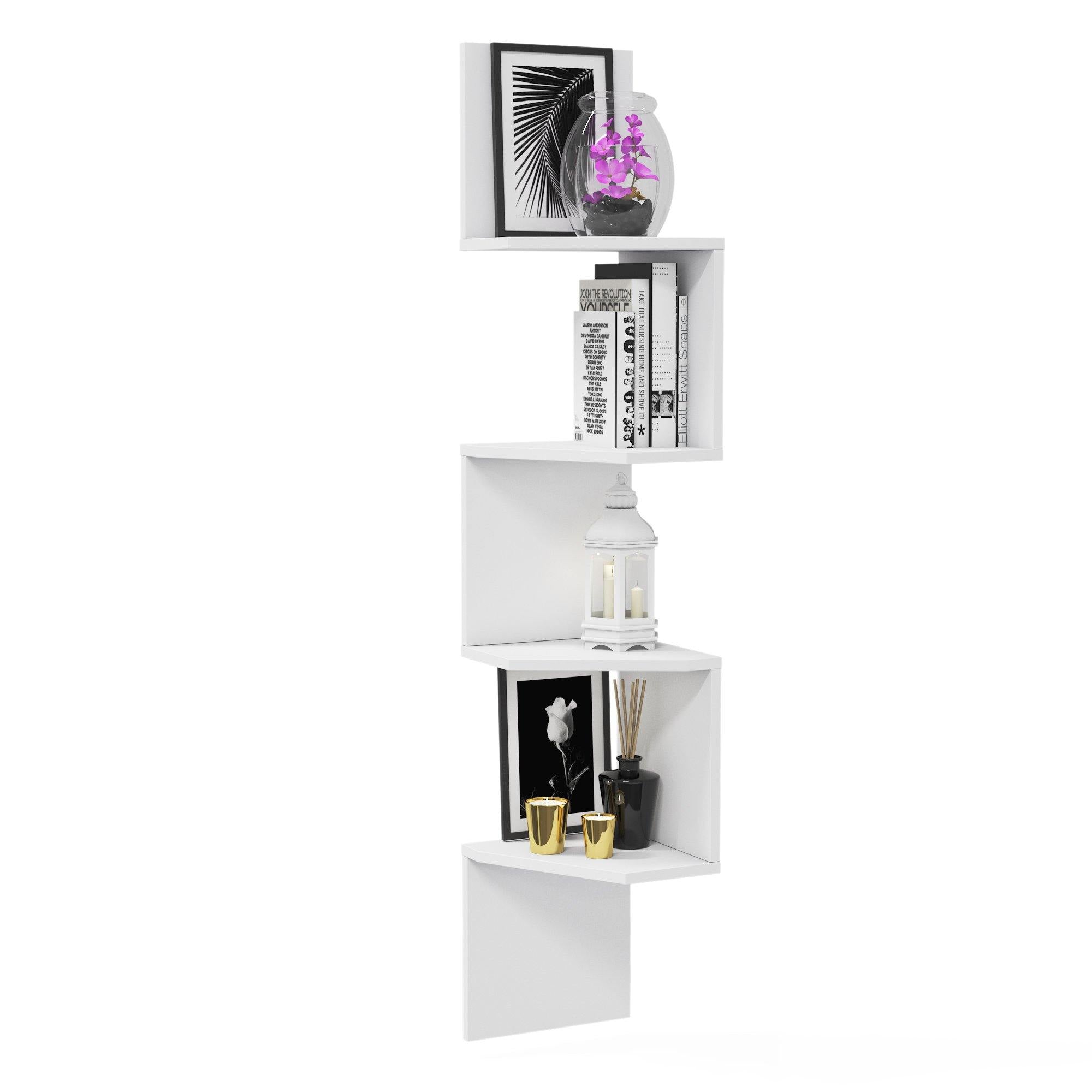 Contemporary White 3 Tier Bathroom Corner Shelves Floating Wall Shelf  Storage