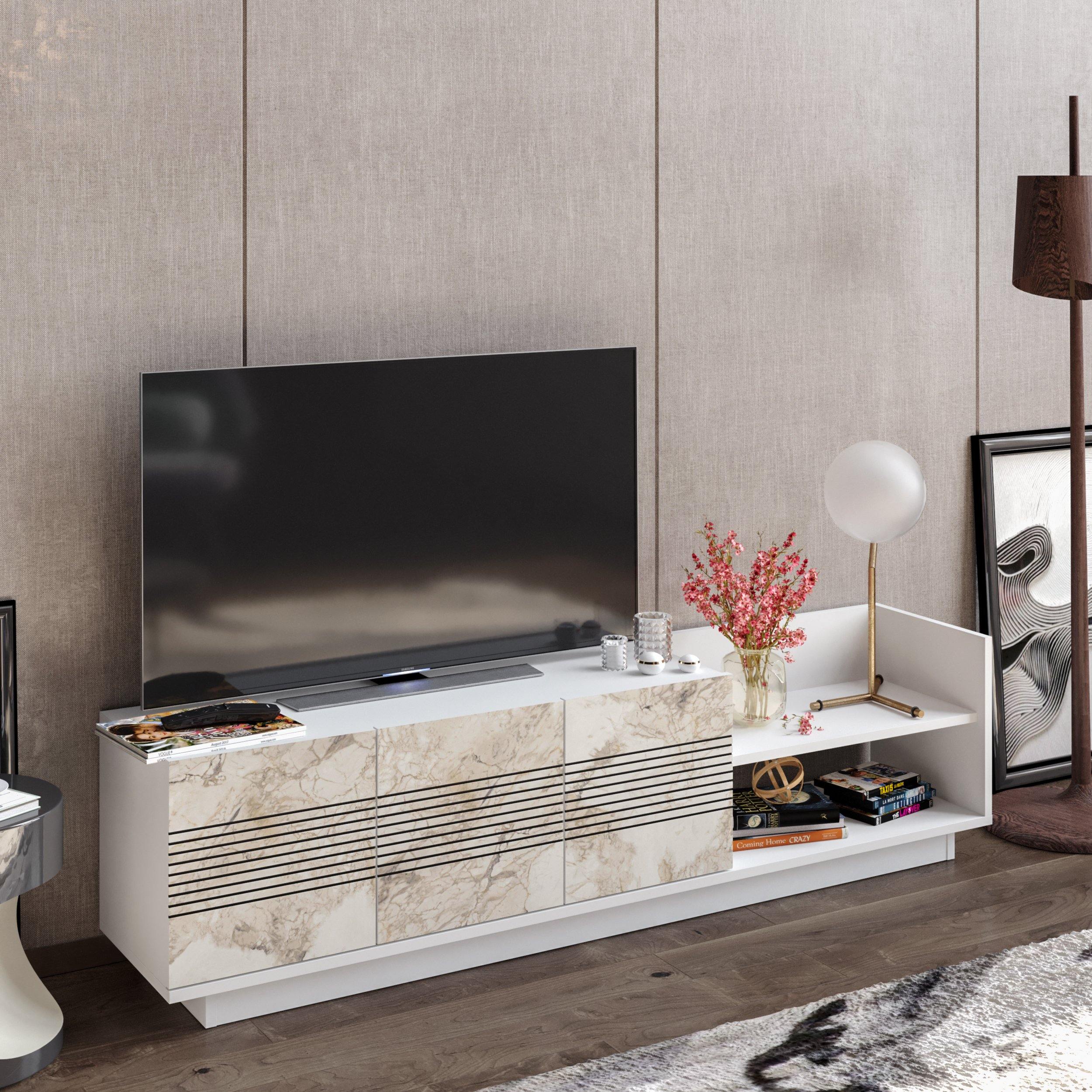Viano TV Stand and Media Console with A Cabinet and Shelves for TVs up to 47" - Decorotika