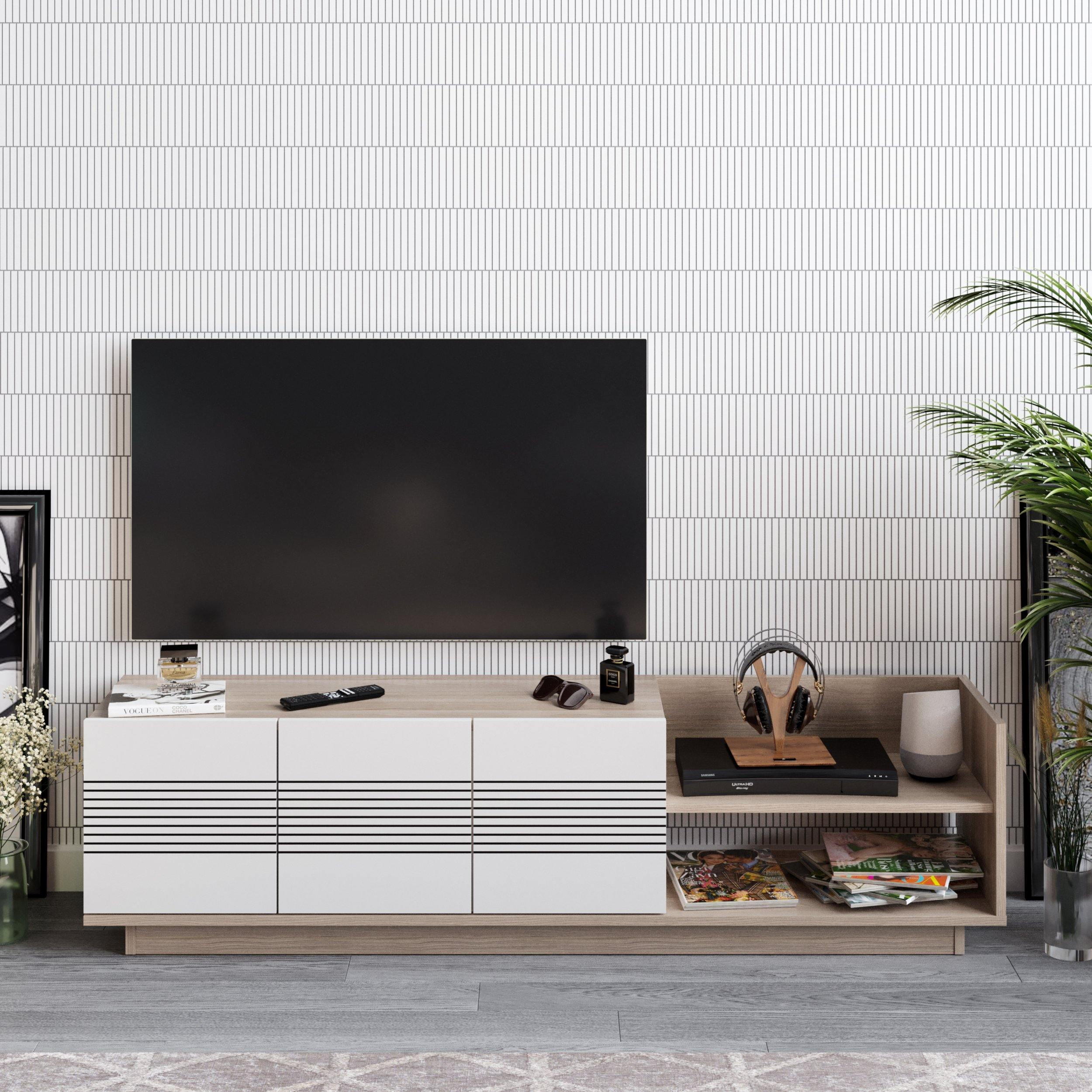 Viano TV Stand and Media Console with A Cabinet and Shelves for TVs up to 47" - Decorotika