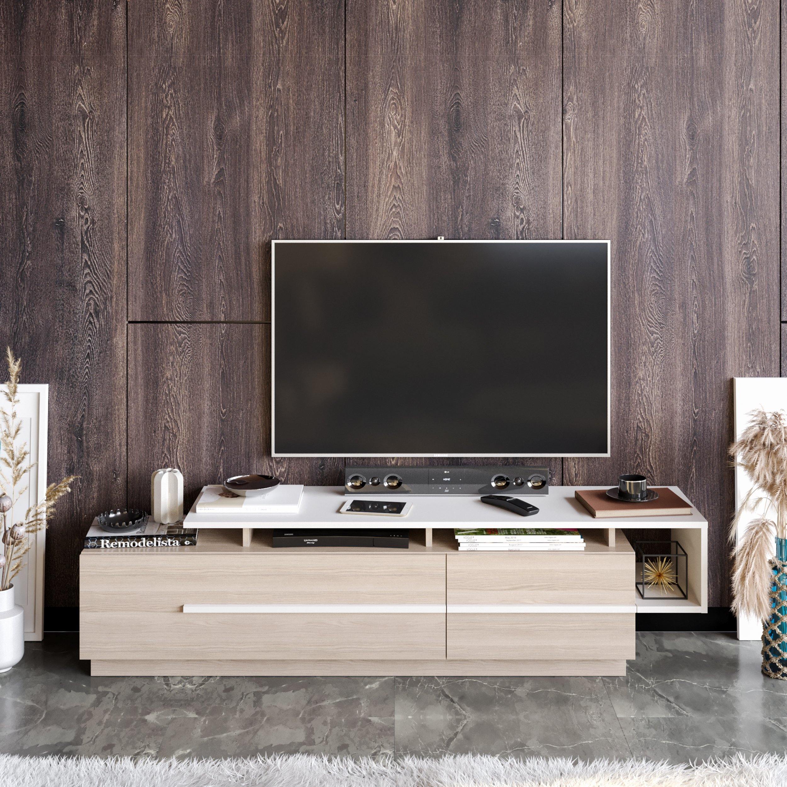 Pia 71" TV Stand and Media Console with Cabinets and Shelves for TVs up to 80" - Decorotika