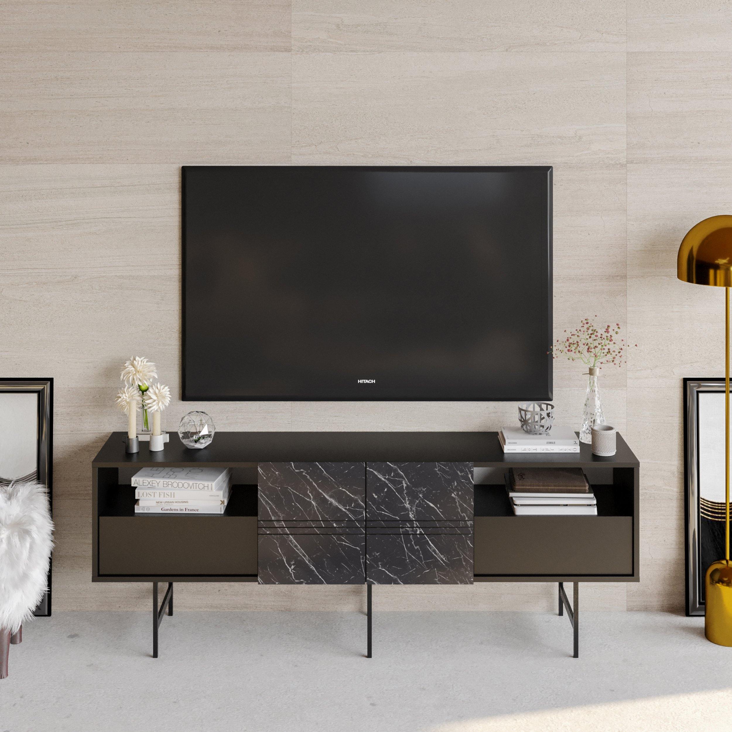 Derin 71" Media Console and TV Stand with Cabinets and Shelves for TVs up to 80" - Decorotika