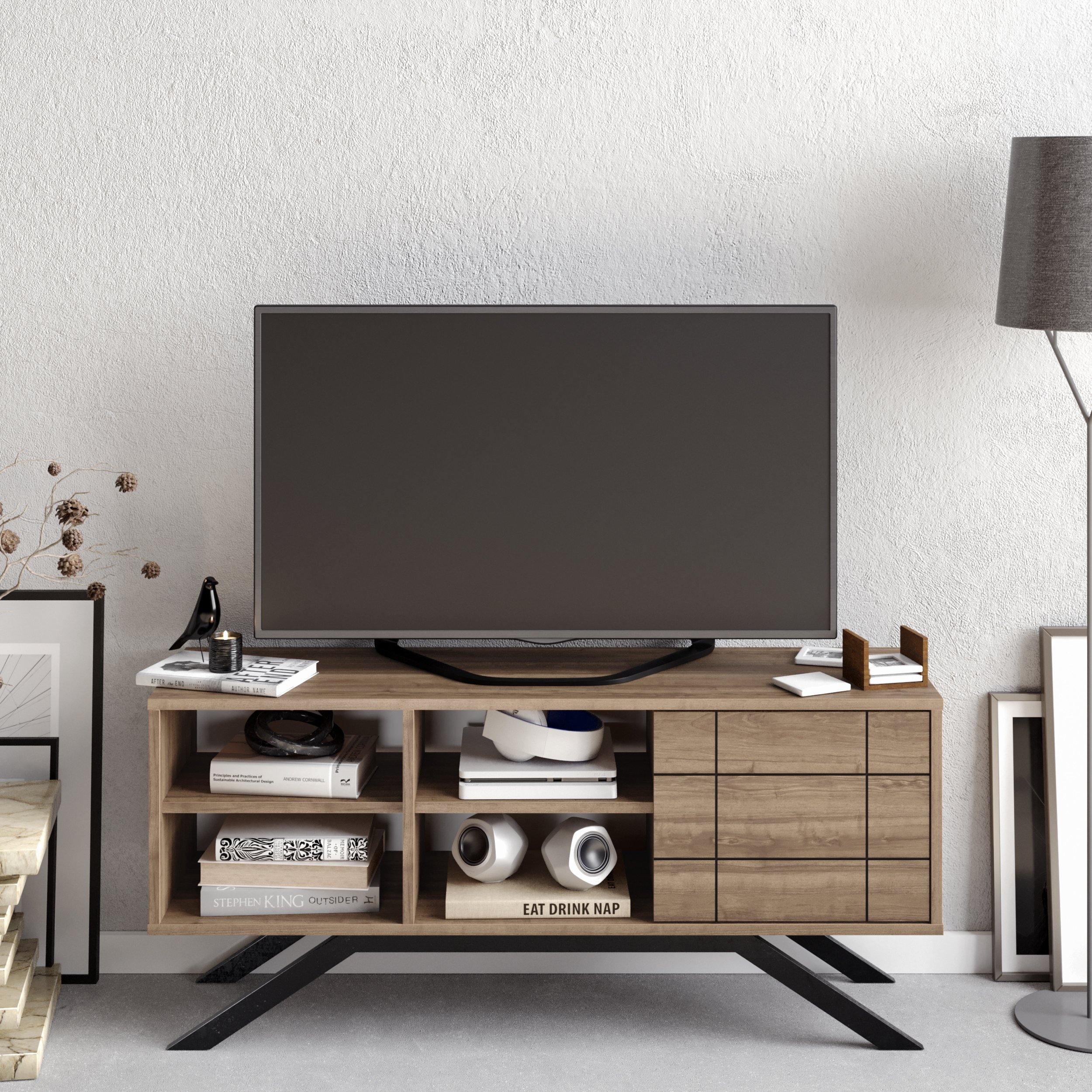 North 51" TV Stand and Media Console with A Cabinet and Shelves - Decorotika