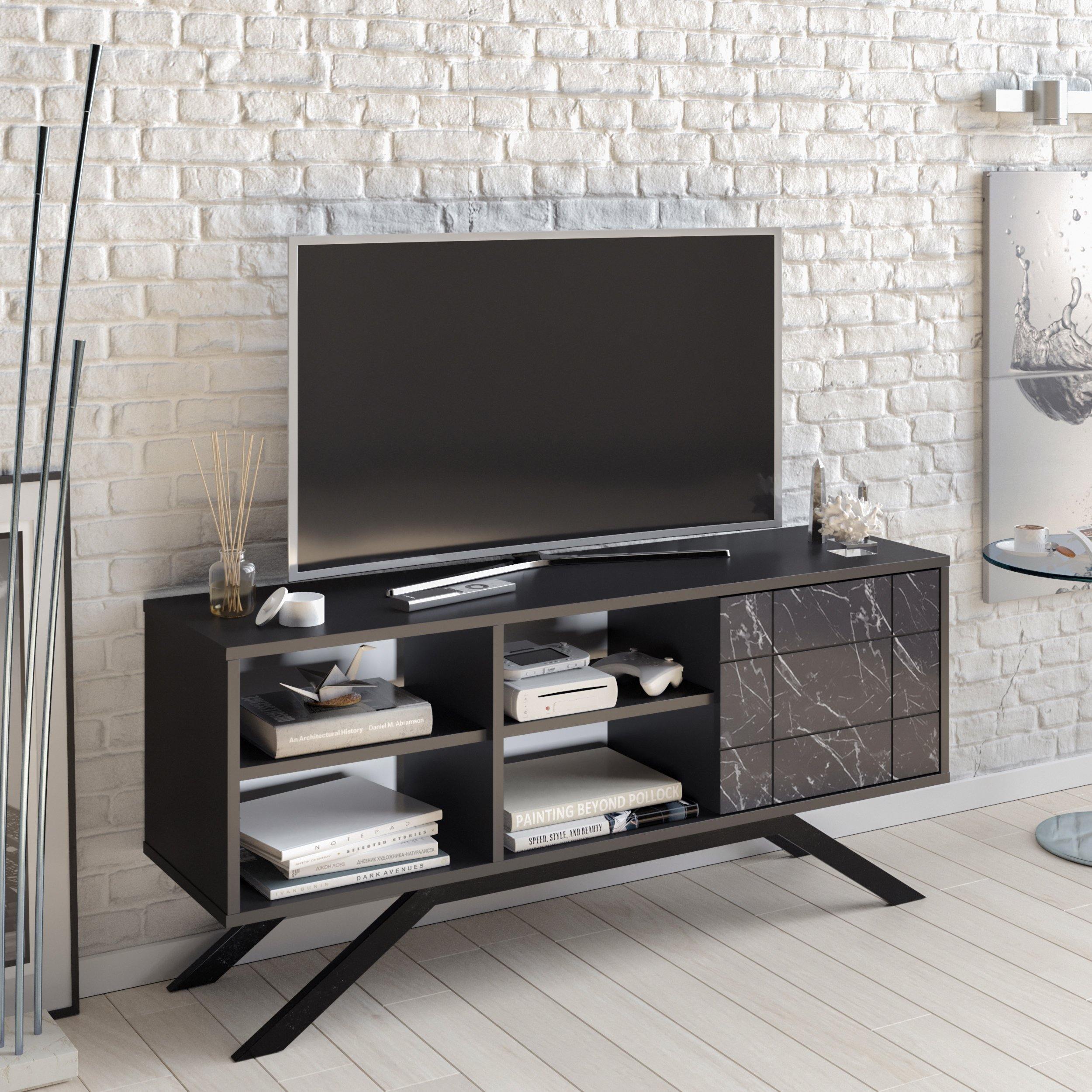 North 51" TV Stand and Media Console with A Cabinet and Shelves - Decorotika