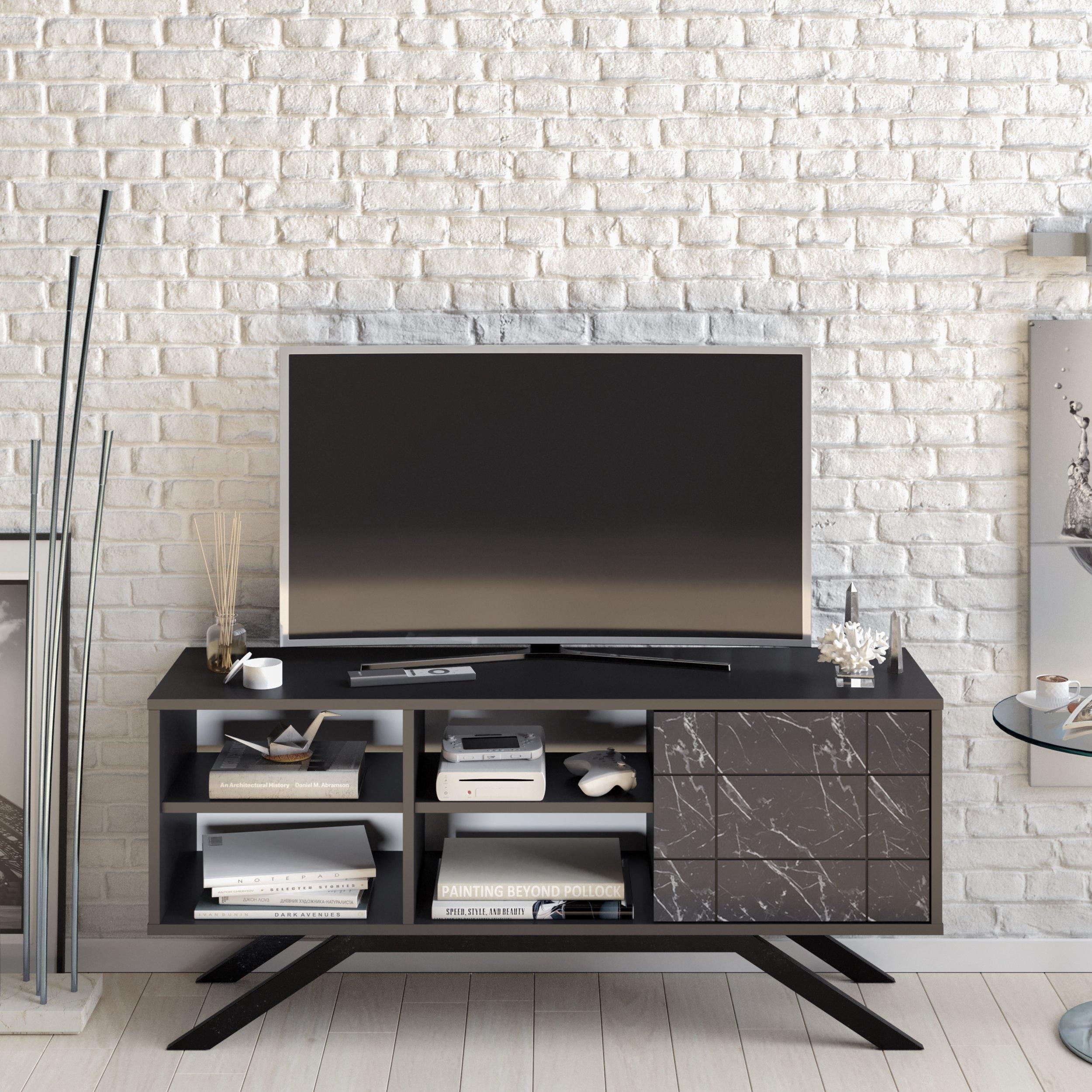 North 51" TV Stand and Media Console with A Cabinet and Shelves - Decorotika