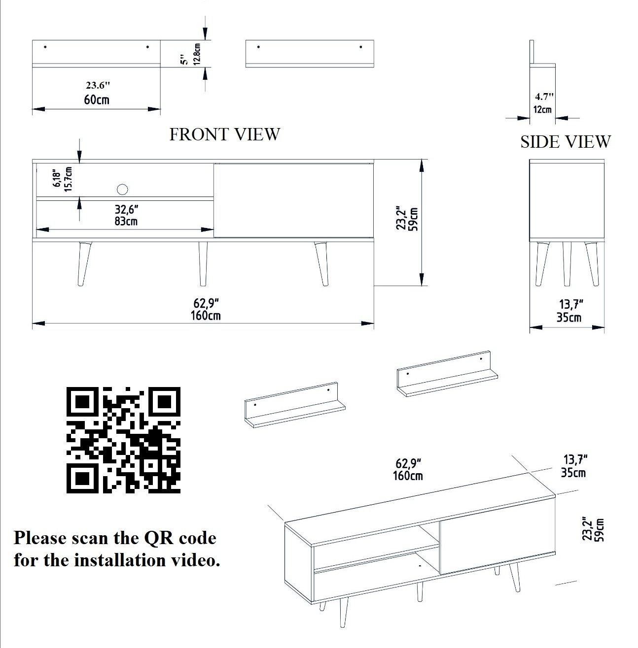 Pi 63" Wide TV Stand and Entertainment Center with Wall Shelves for TVs up to 72" - Decorotika