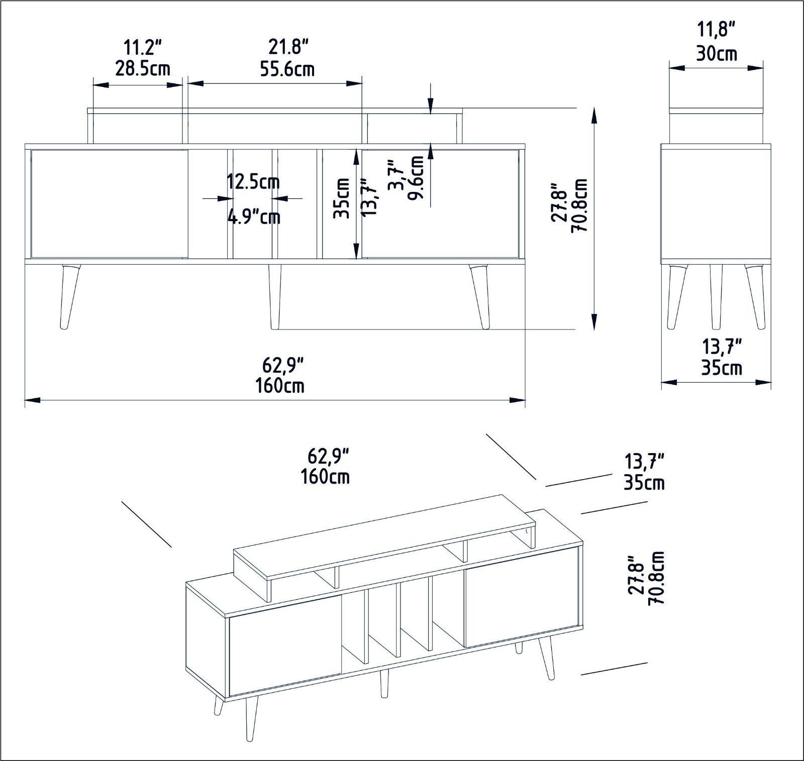 Derin 71" Media Console and TV Stand with Cabinets and Shelves for TVs up to 80" - Decorotika