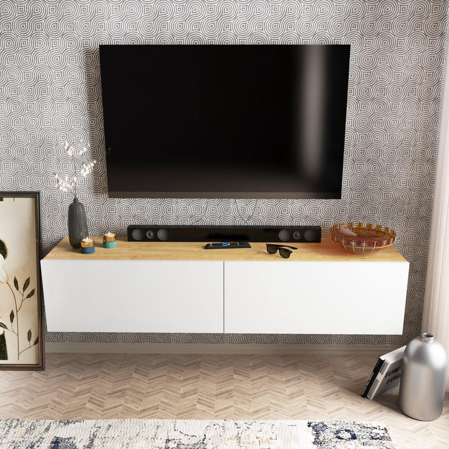 Poling 63" Wide Floating TV Stand and Media Console for TVs up to 70" - Decorotika