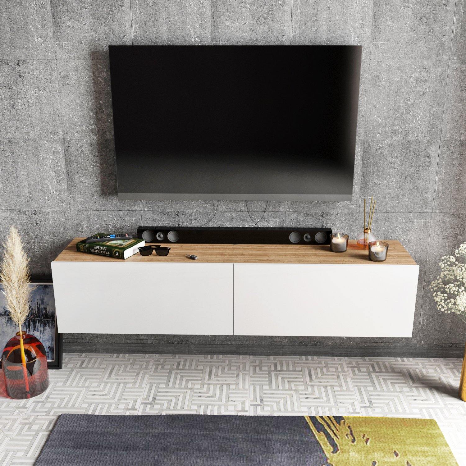 Poling 63" Wide Floating TV Stand and Media Console for TVs up to 70" - Decorotika