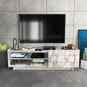 Valantina 55” Wide TV Stand & Media Console with A Cabinet & Shelves for TVs up to 63" - Decorotika