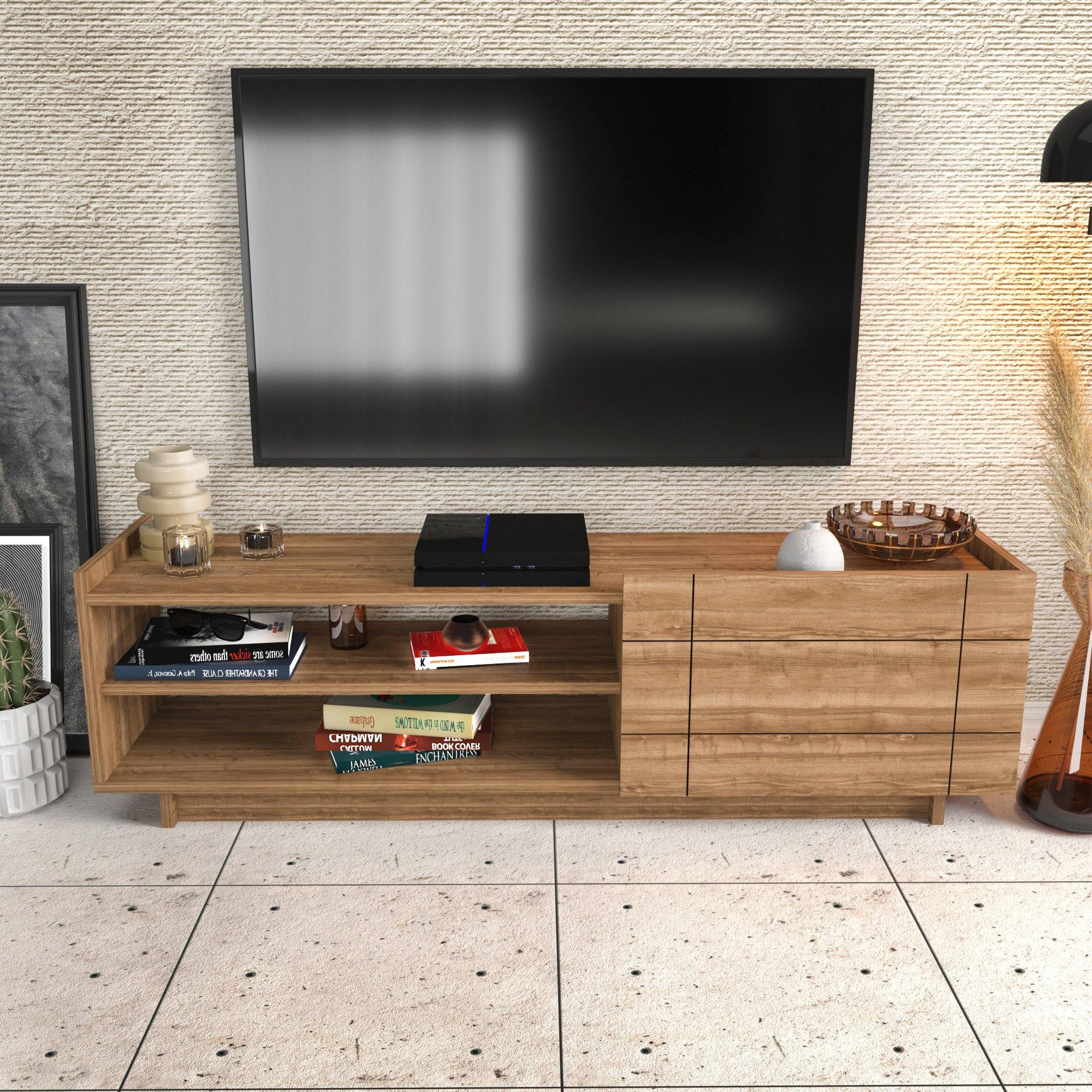 Valantina 55” Wide TV Stand & Media Console with A Cabinet & Shelves for TVs up to 63" - Decorotika