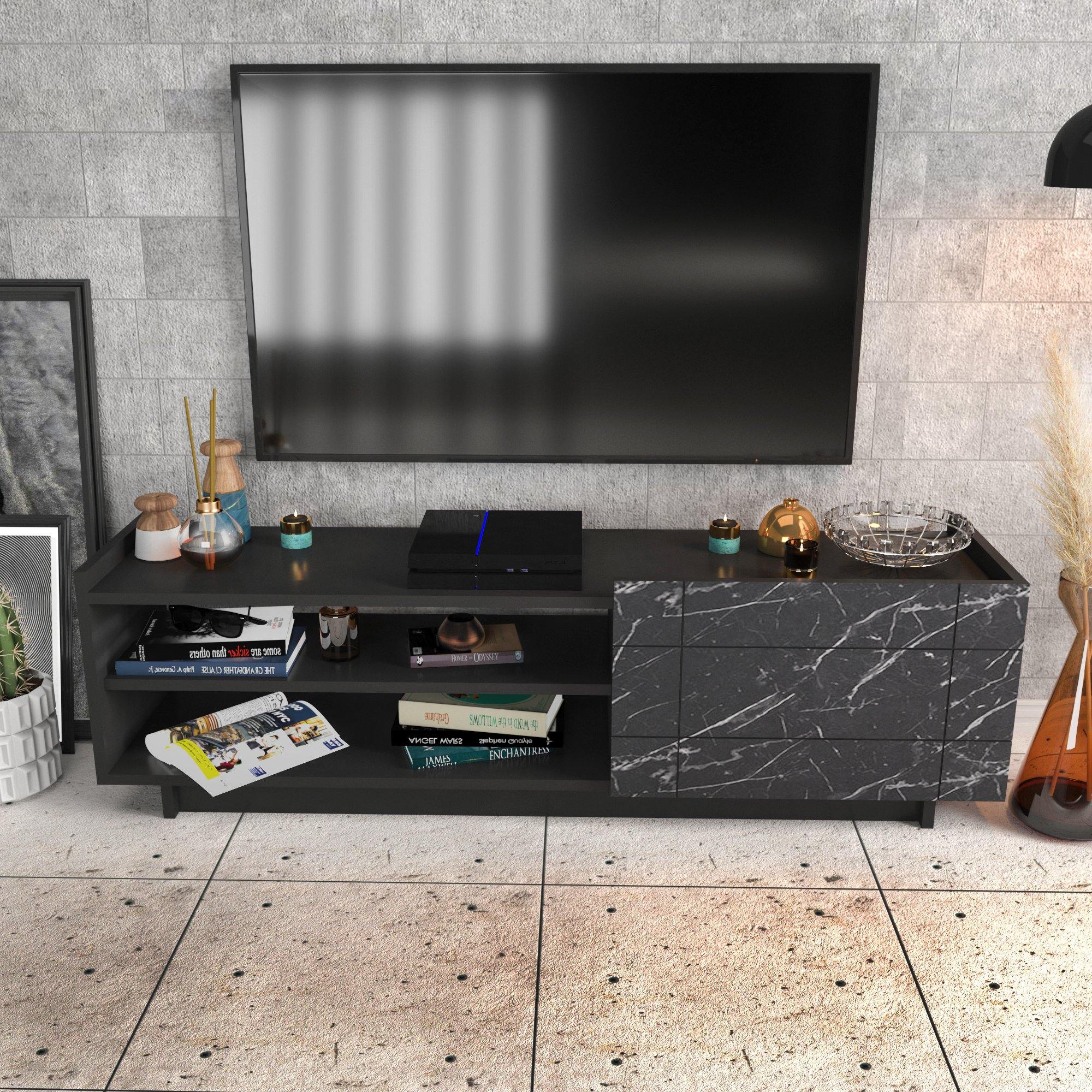 Valantina 55” Wide TV Stand & Media Console with A Cabinet & Shelves for TVs up to 63" - Decorotika