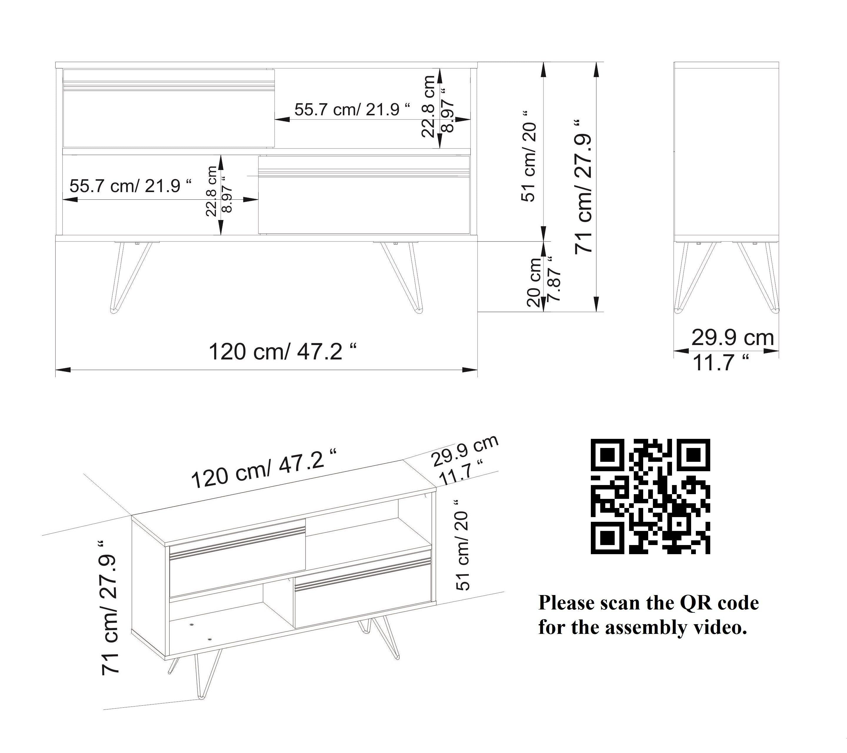 Kerby 47" Wide TV Stand & Media Console with Cabinets & Shelves for TVs up to 55" - Decorotika