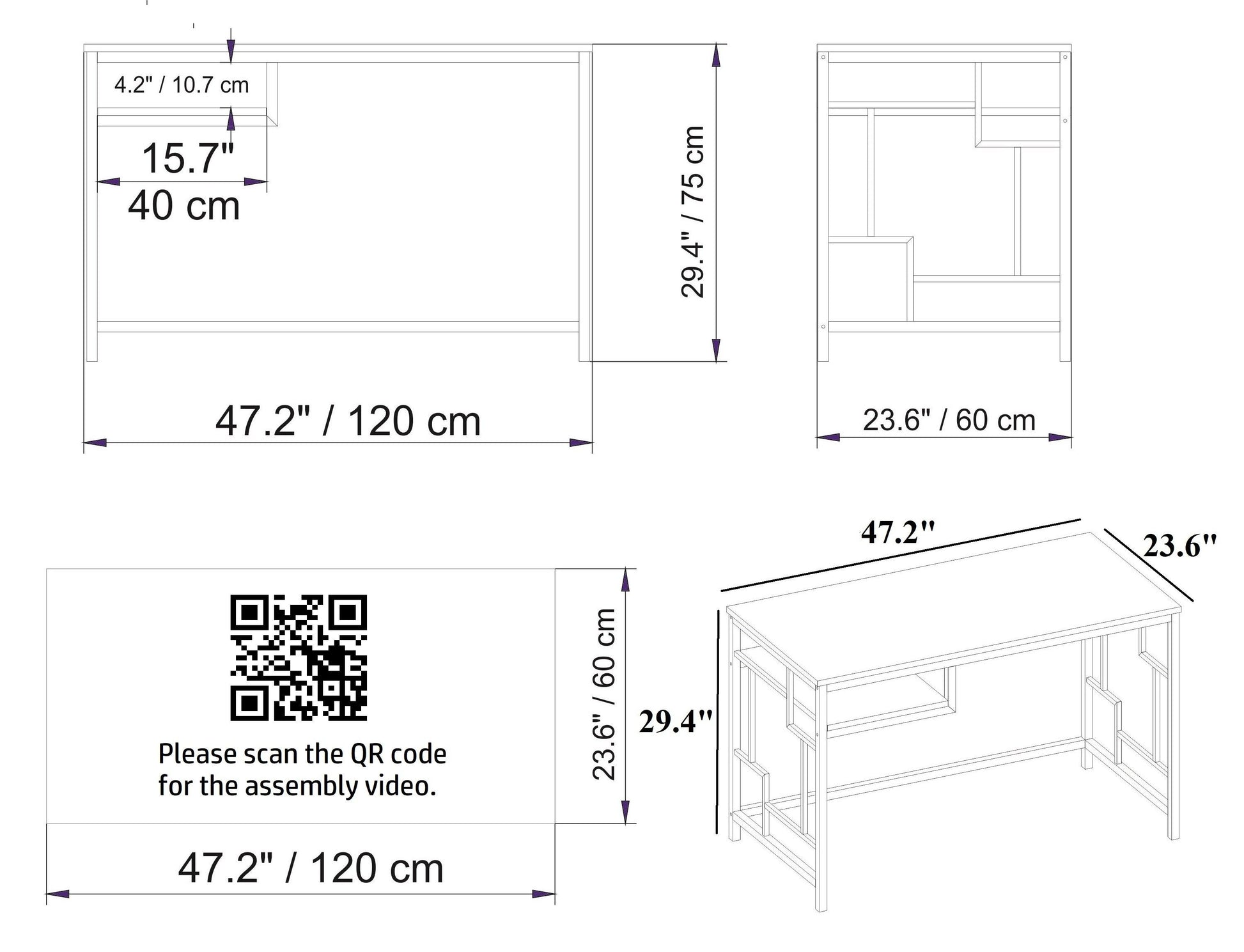 Victory 47'' Wide Metal Engineered Wood Computer Desk with Shelf - Decorotika