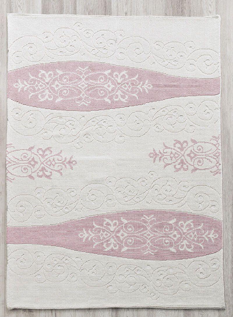 Vase 100% Turkish Cotton Sanforized Washable Area Rug - Pink, White & Light Cream - Decorotika