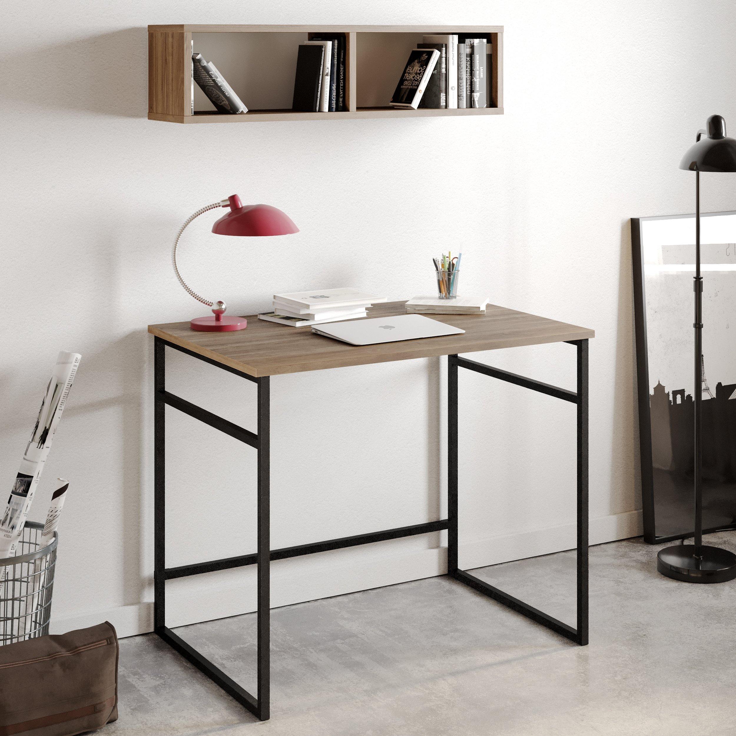 Gama 35" Wide Computer Desk with a Wall Cubby Shelf - Decorotika