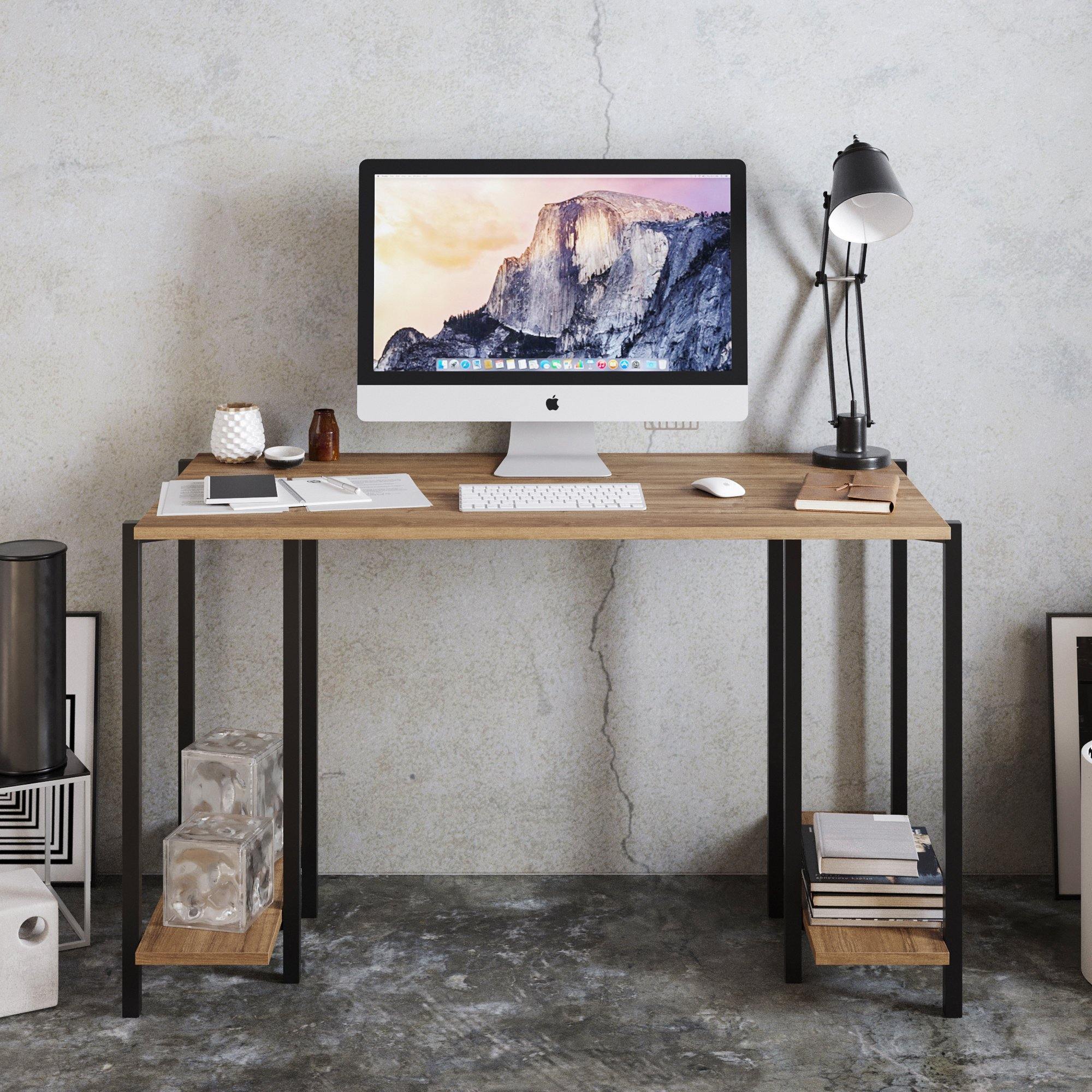 Reader 49'' Wide Metal Wood Computer Desk with Open Shelves - Decorotika