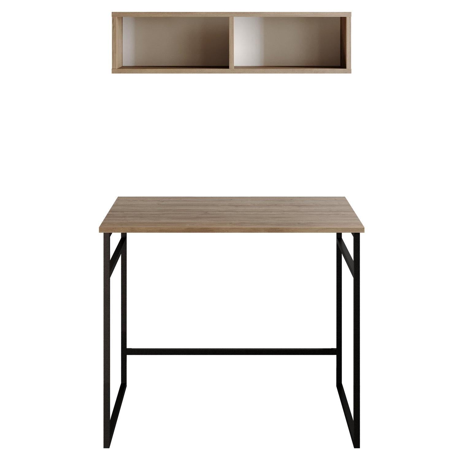 Decorotika Gama Computer Desk with Wall Cubby Shelf - Oud Oak & Black