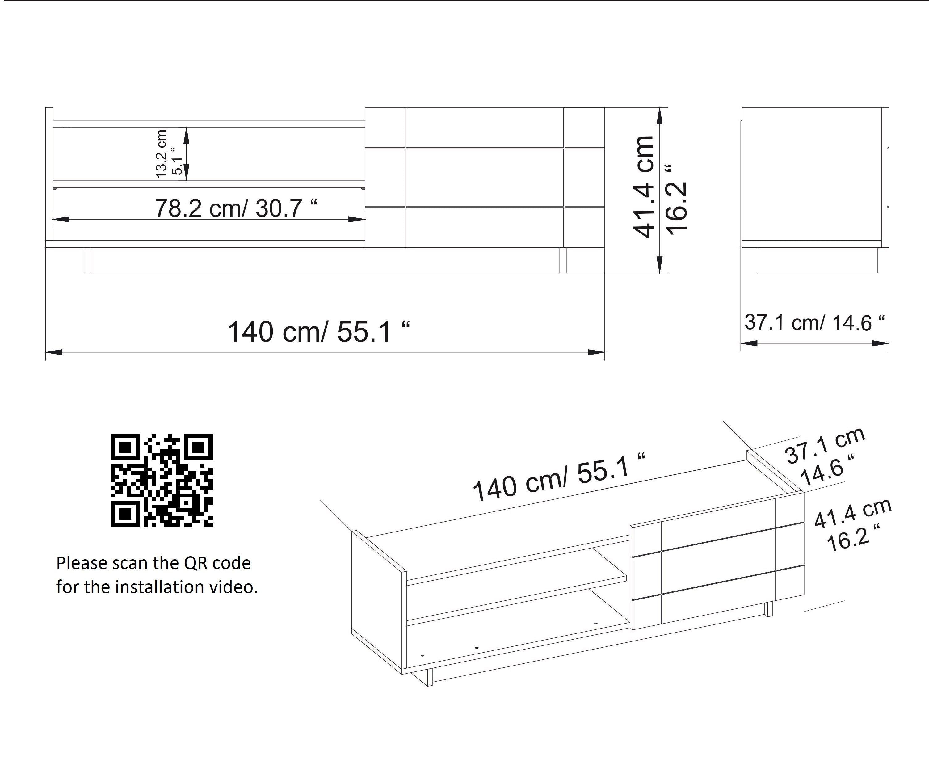 Valantina 55” Wide TV Stand & Media Console with A Cabinet & Shelves for TVs up to 63" - Decorotika