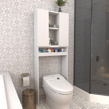 Helen 64" Tall Modern Manufactured Wood Toilet Cabinet with Shelves - White - Decorotika