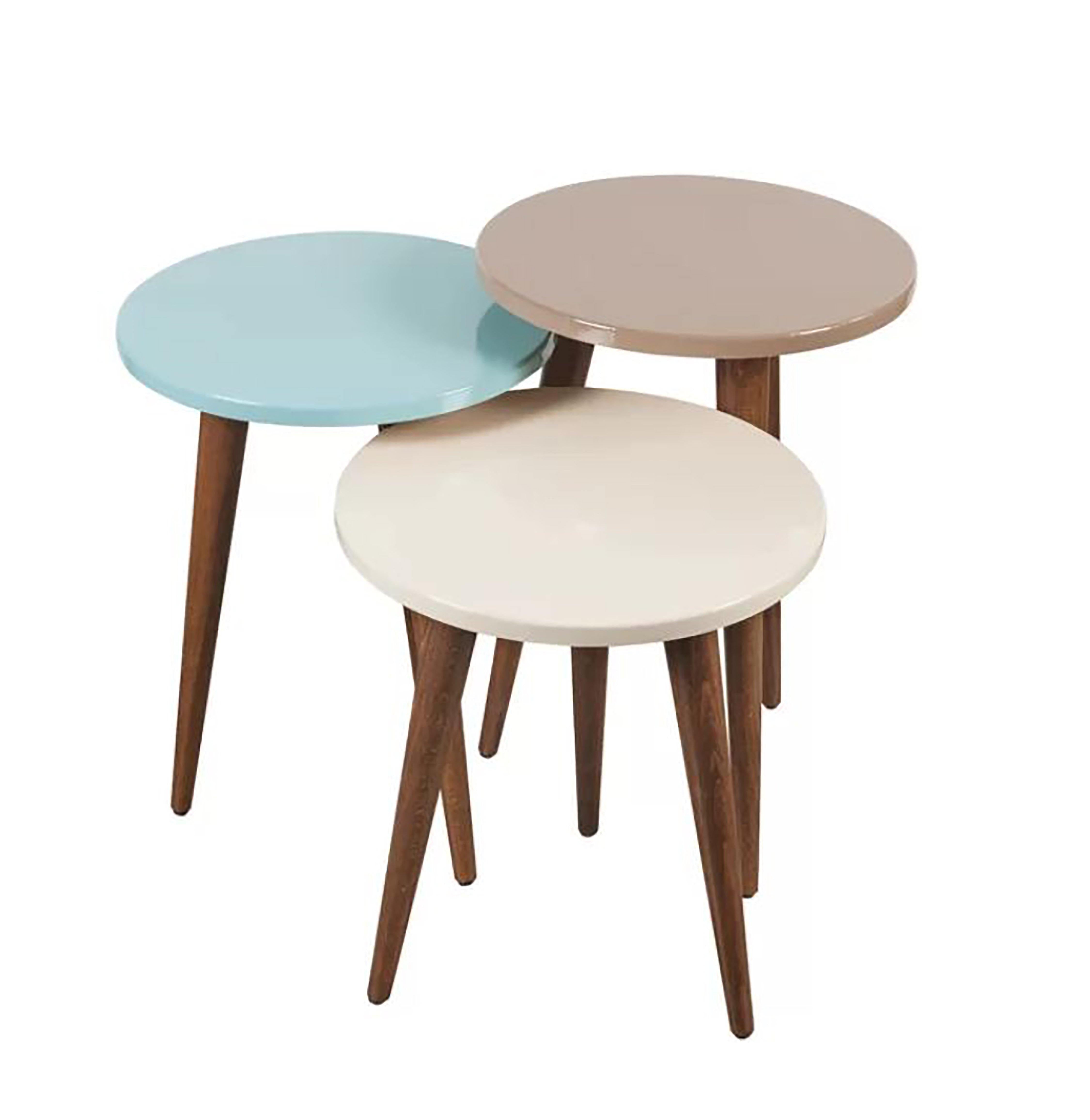 Tale Nesting Coffee Table Set of 3 with MDF tabletop and Solid Wood Legs, Glossy Finish - Decorotika