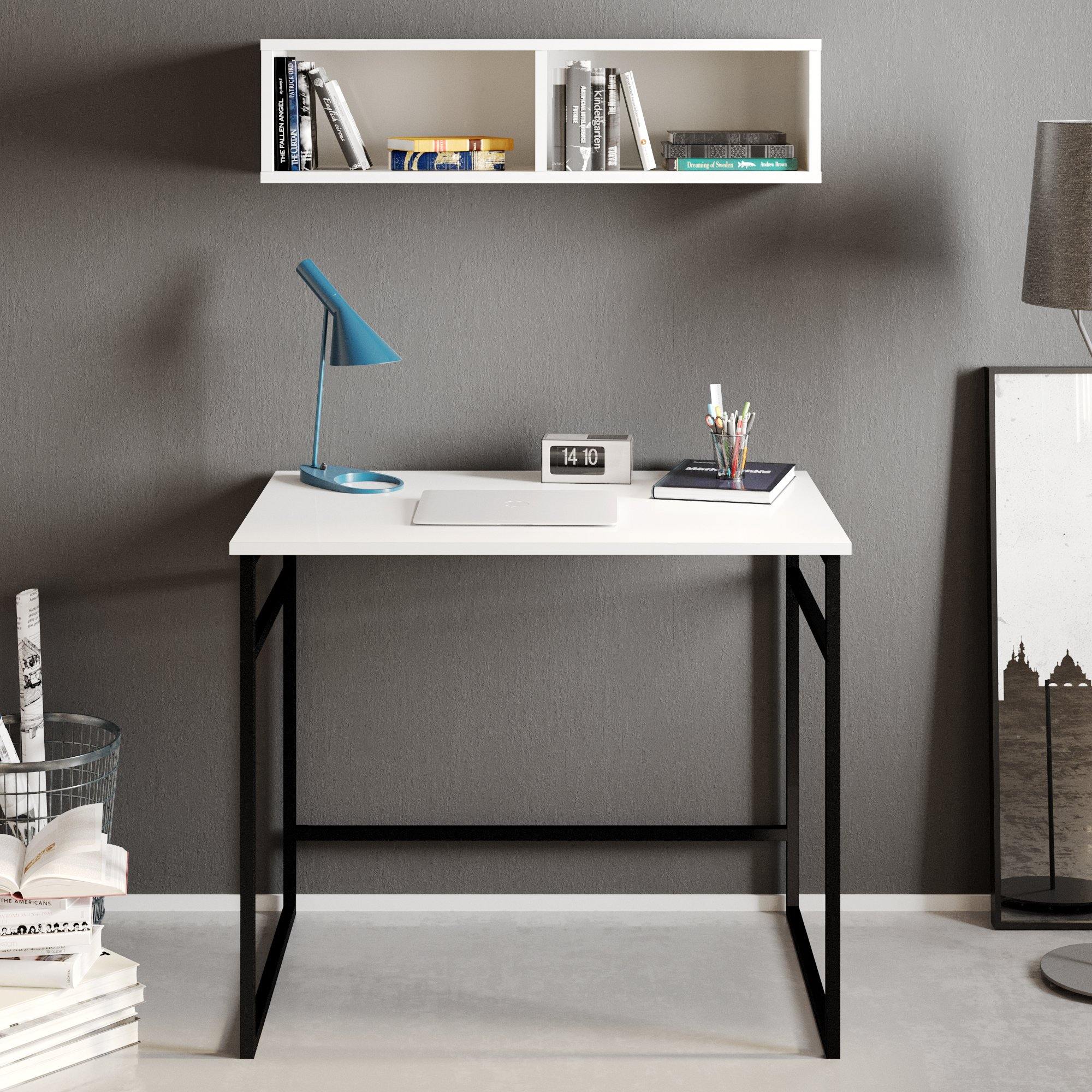 Gama 35" Wide Computer Desk with a Wall Cubby Shelf - Decorotika