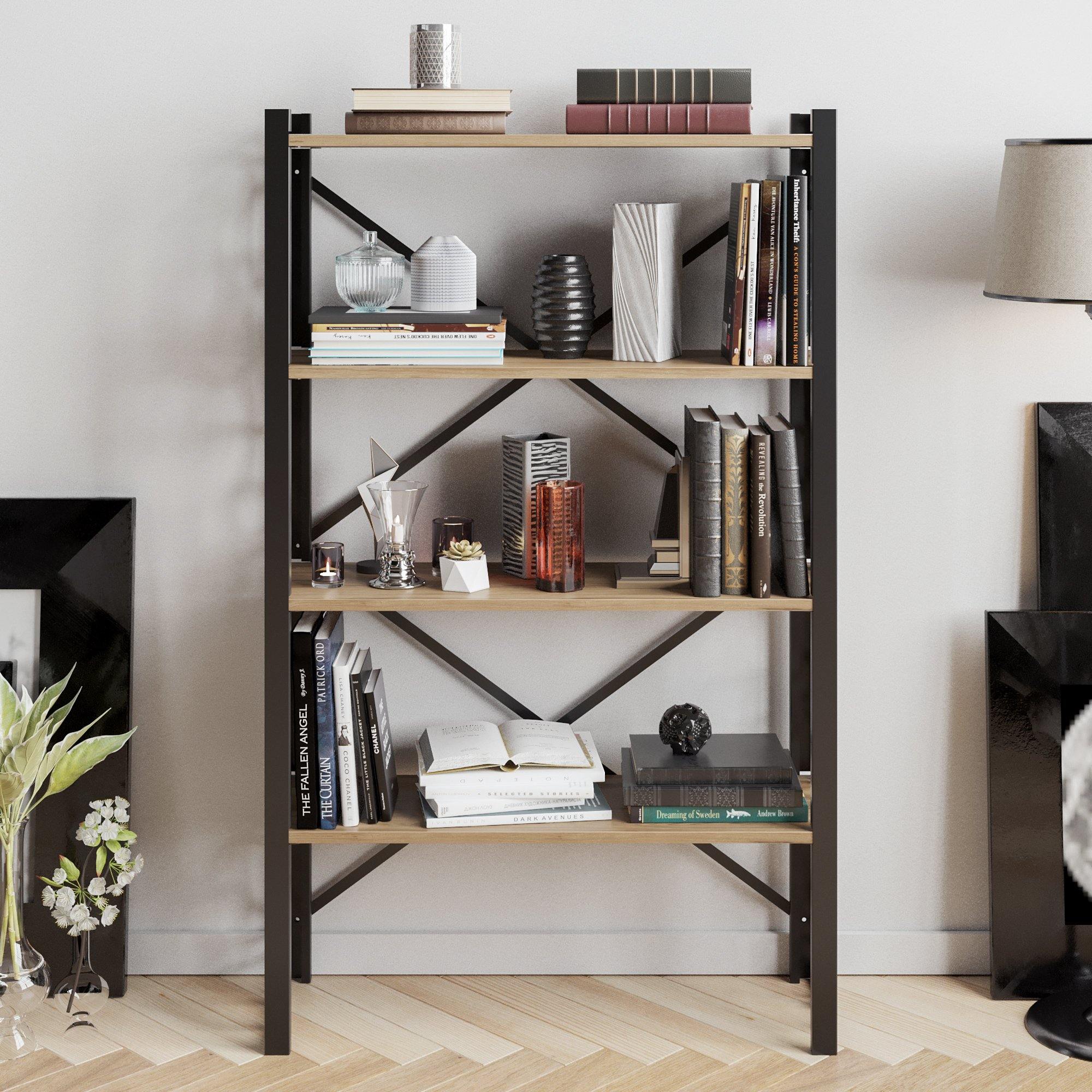 Lidya 58'' Tall Metal Wood Accent Bookcase - Decorotika