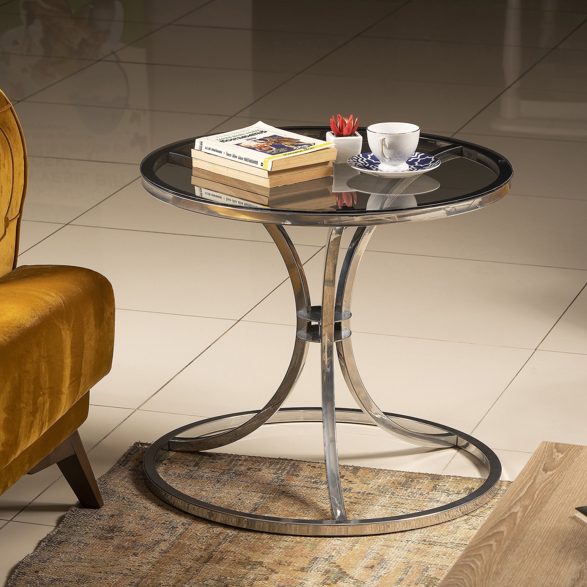 Corleone Metal & Tempered Glass Side End Table - Decorotika