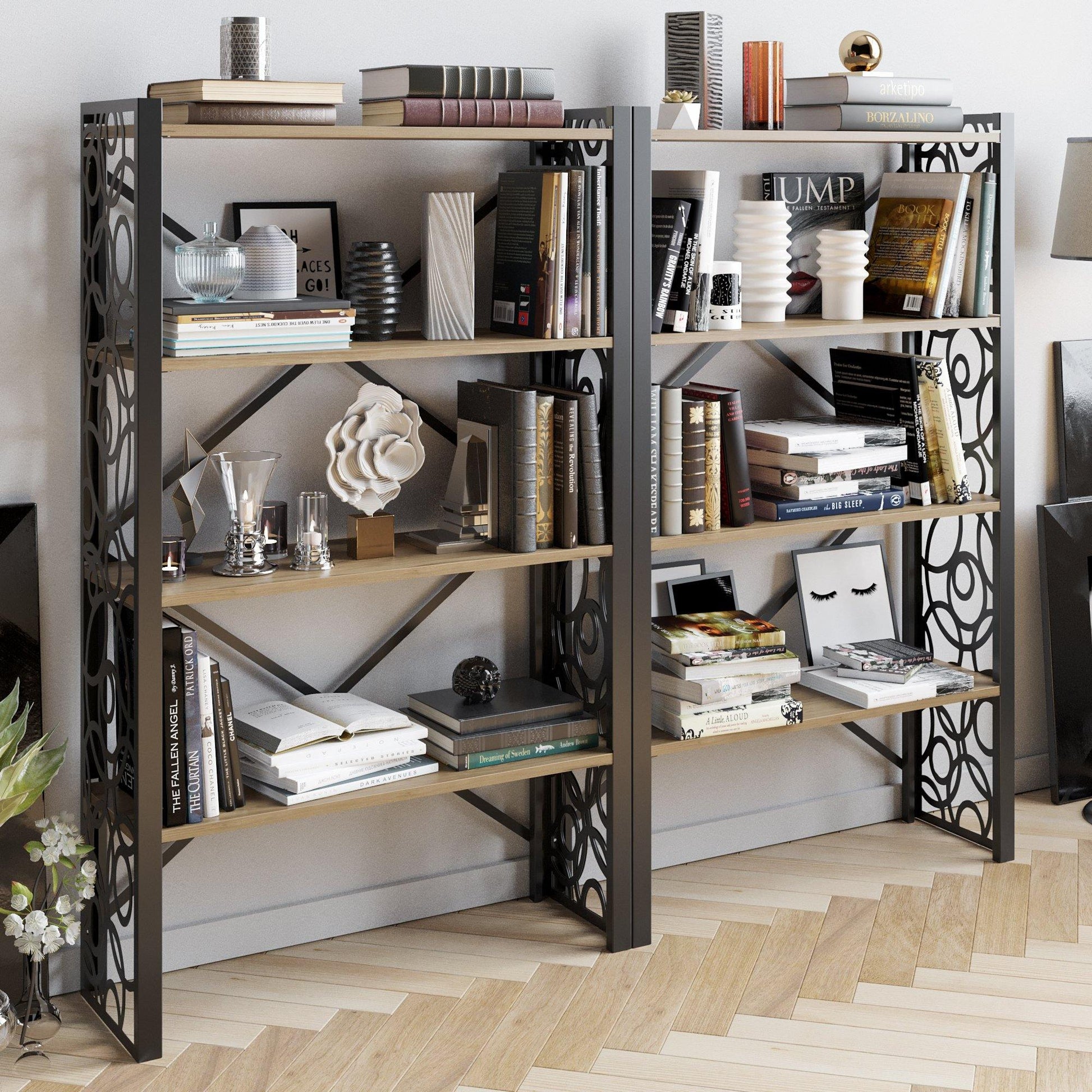 Lidya 58'' Tall Metal Wood Accent Bookcase - Decorotika