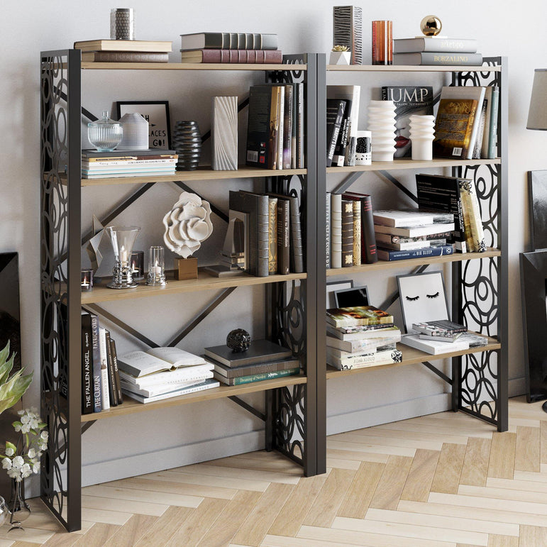 Lidya 58'' Tall Metal Wood Accent Bookcase - Decorotika