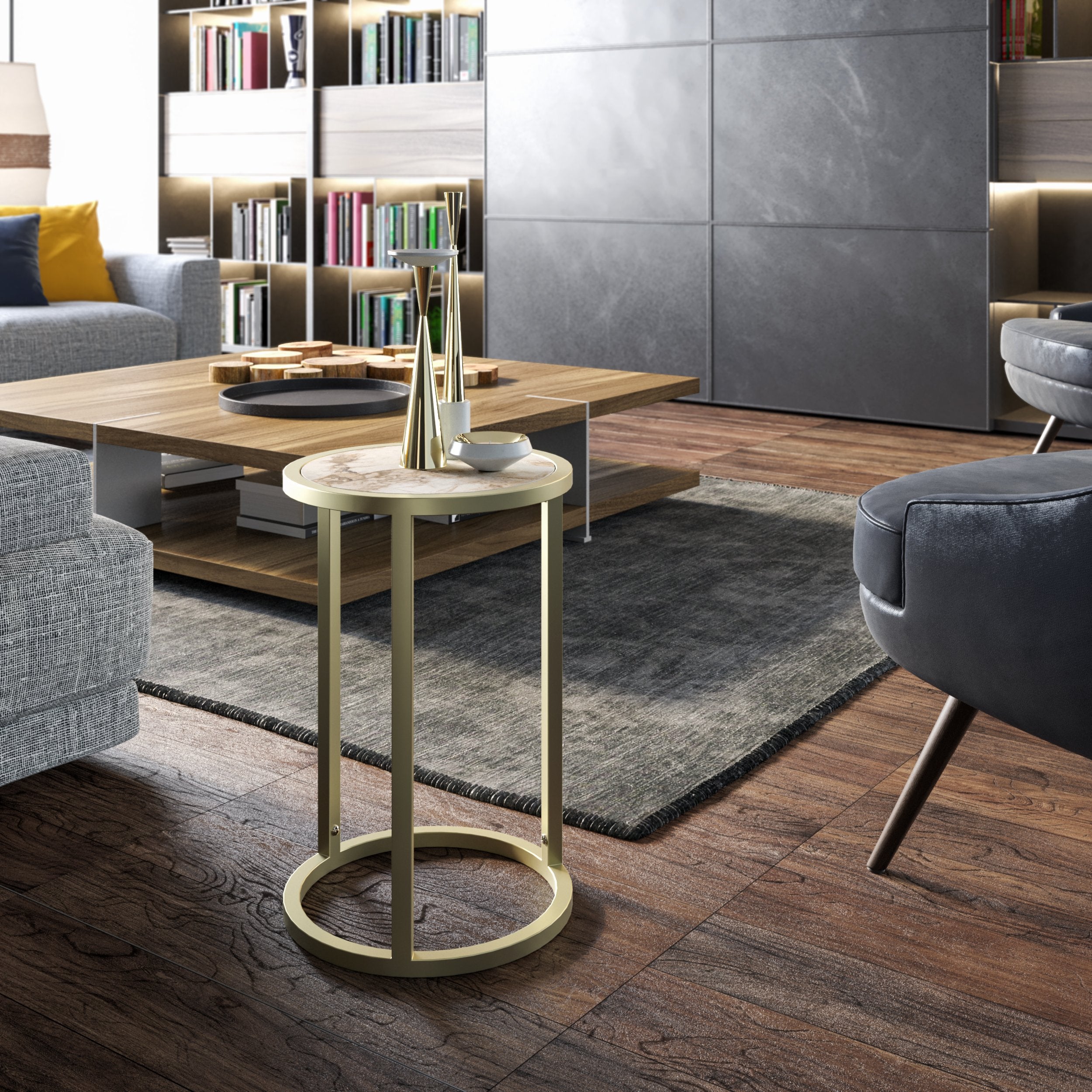 Tambur Metal Wood Side End Table - Decorotika