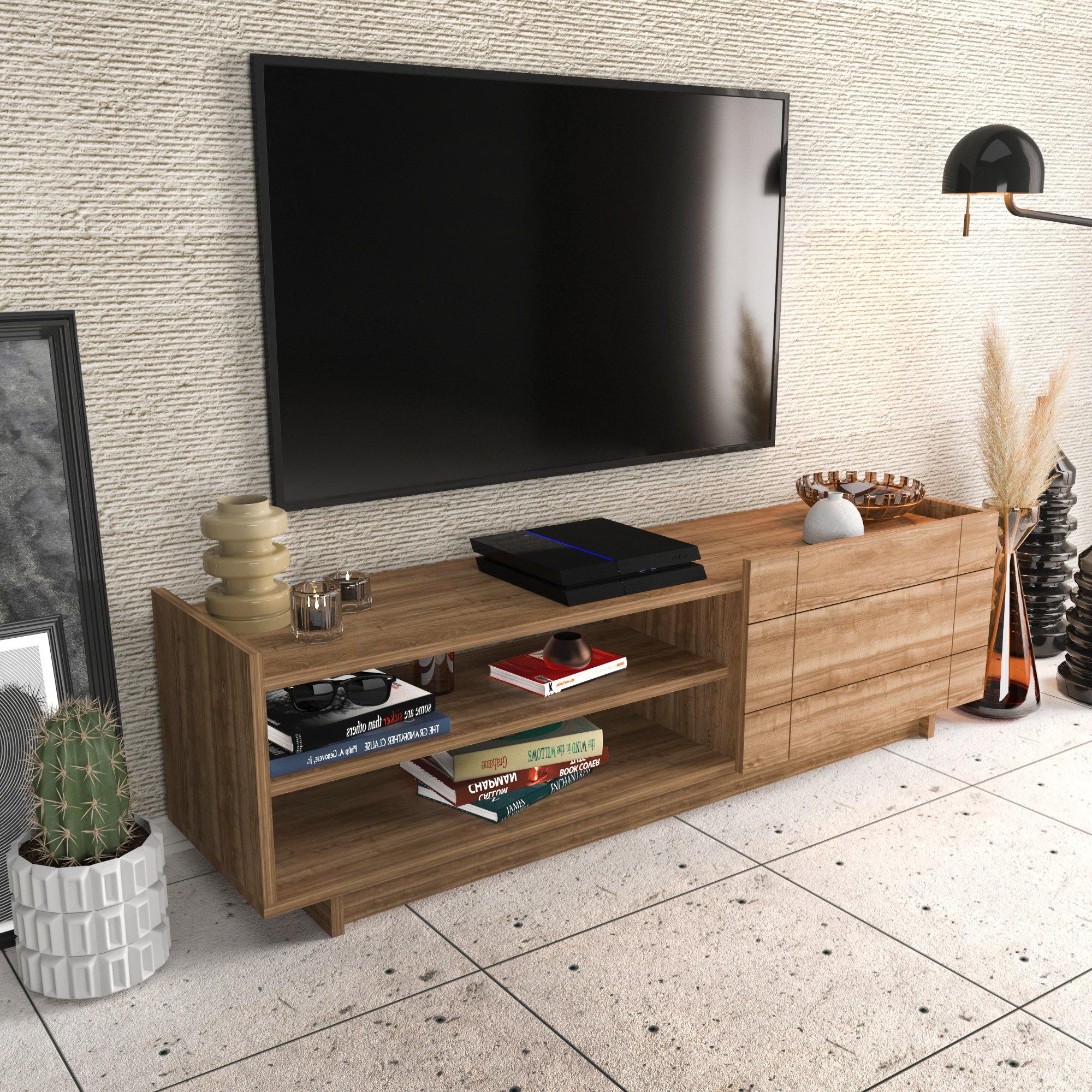 Valantina 55” Wide TV Stand & Media Console with A Cabinet & Shelves for TVs up to 63" - Decorotika