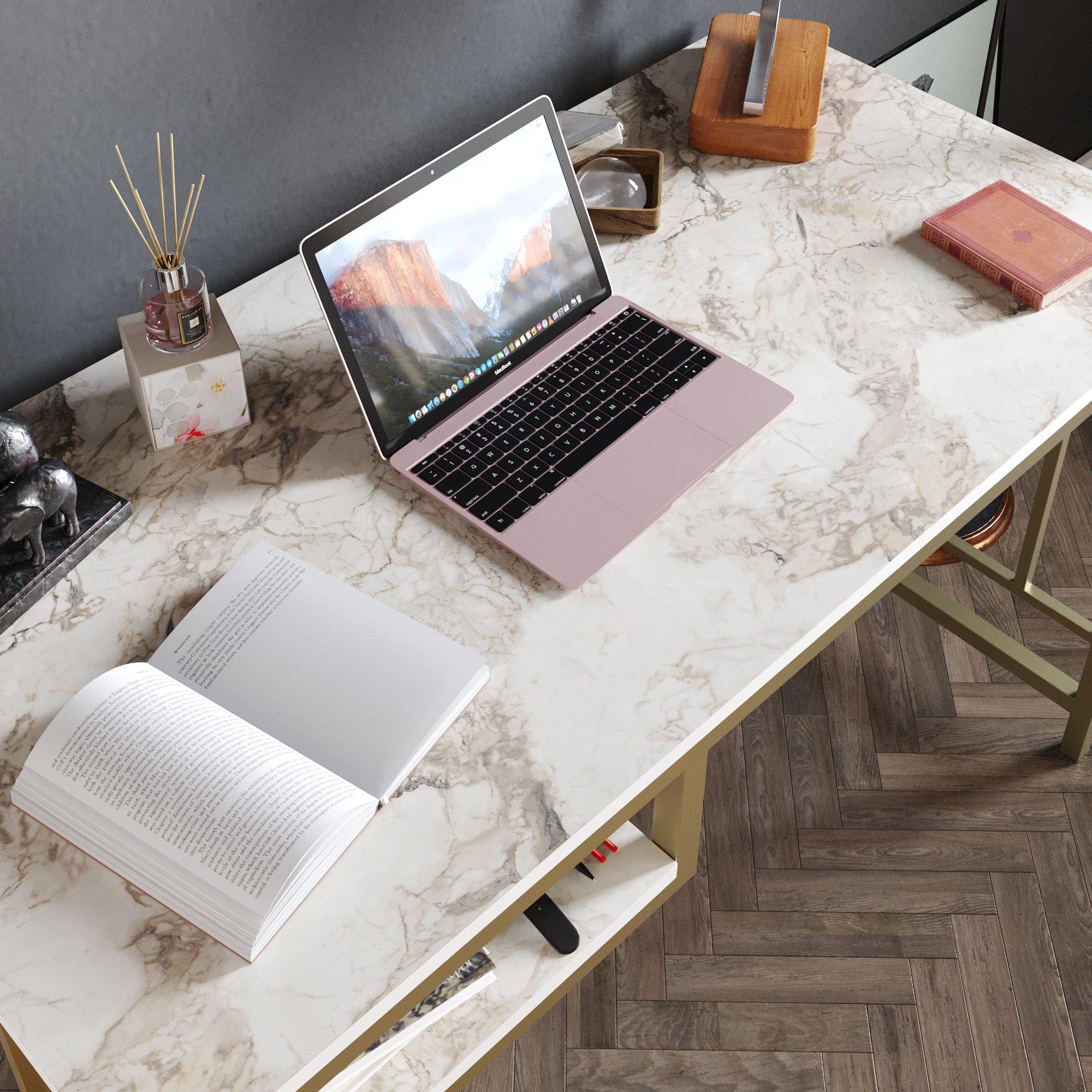 Victory 47'' Wide Metal Engineered Wood Computer Desk with Shelf - Decorotika