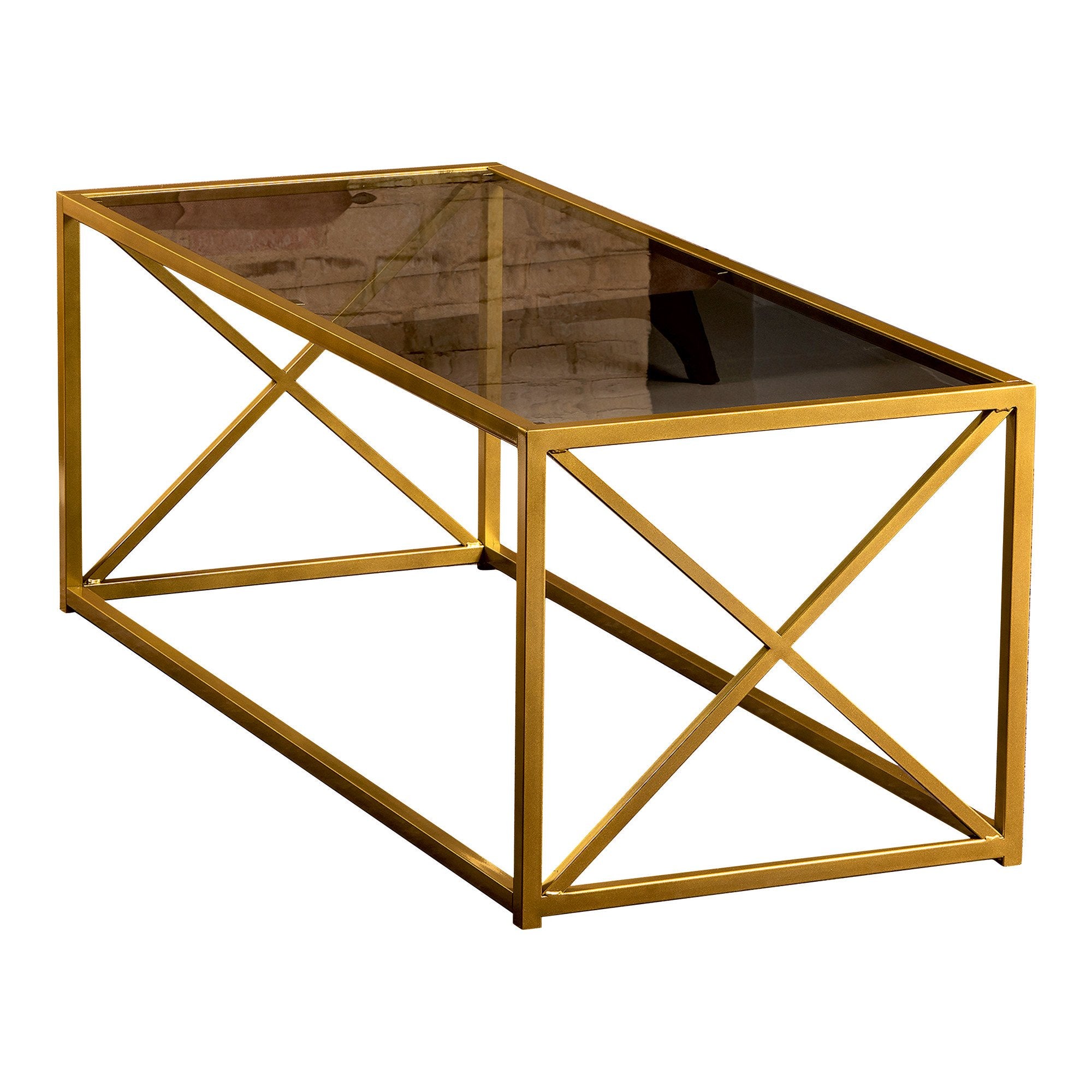 Geises 47'' Wide Metal & Tempered Glass Coffee Table - Decorotika