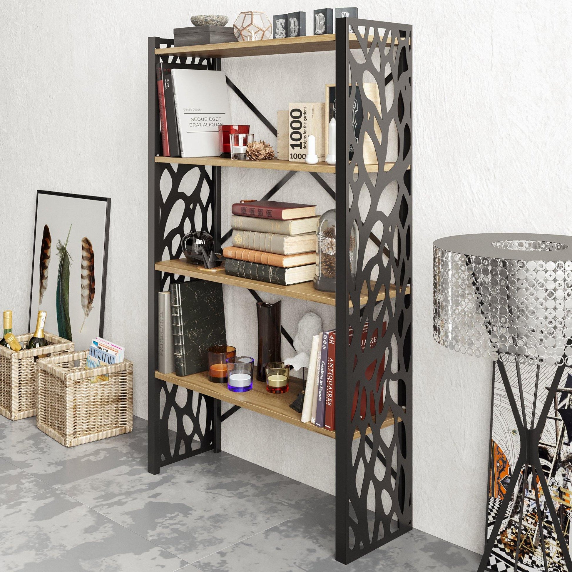 Toungfu 58'' Tall Metal Wood Accent Bookcase - Decorotika