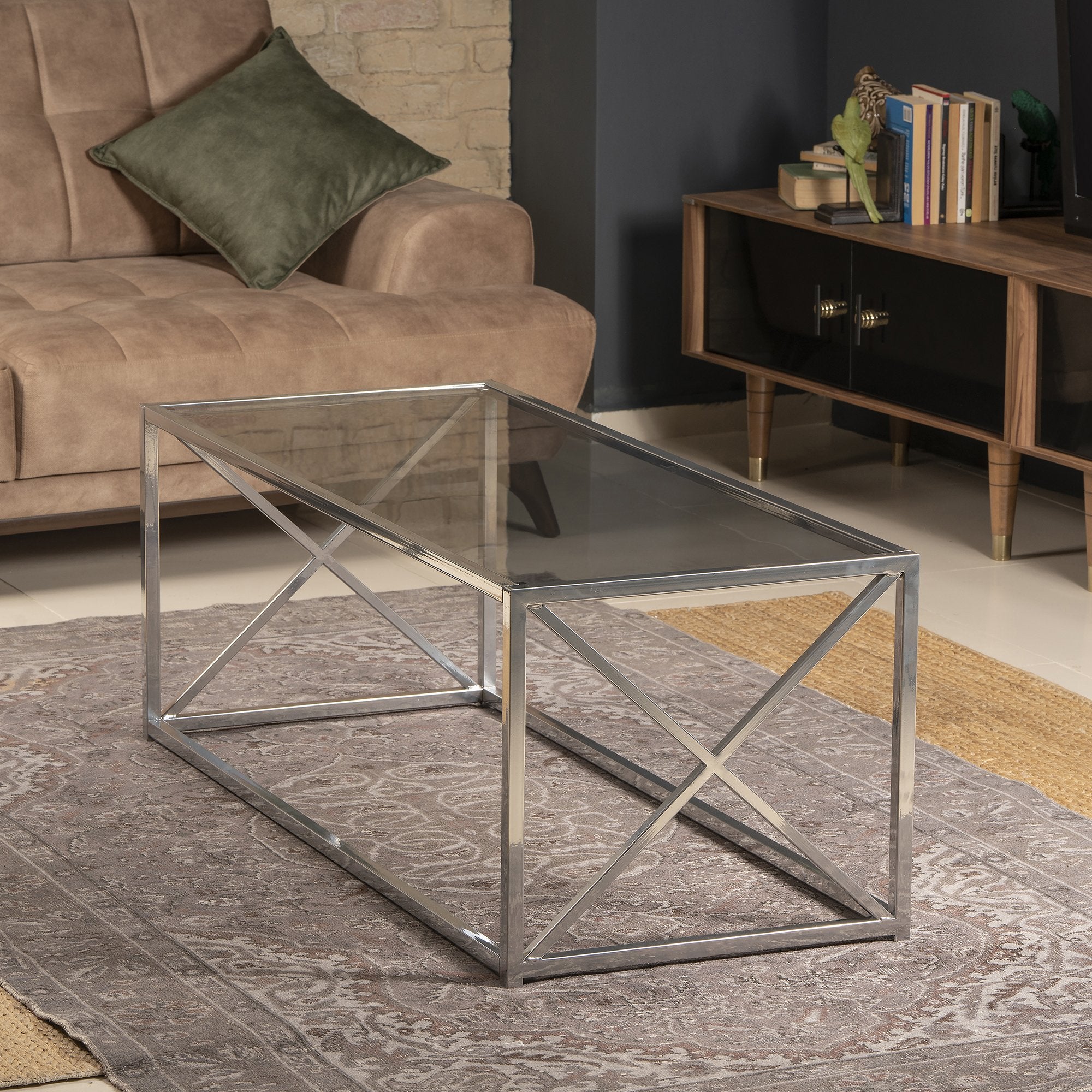 Geises 47'' Wide Metal & Tempered Glass Coffee Table - Decorotika