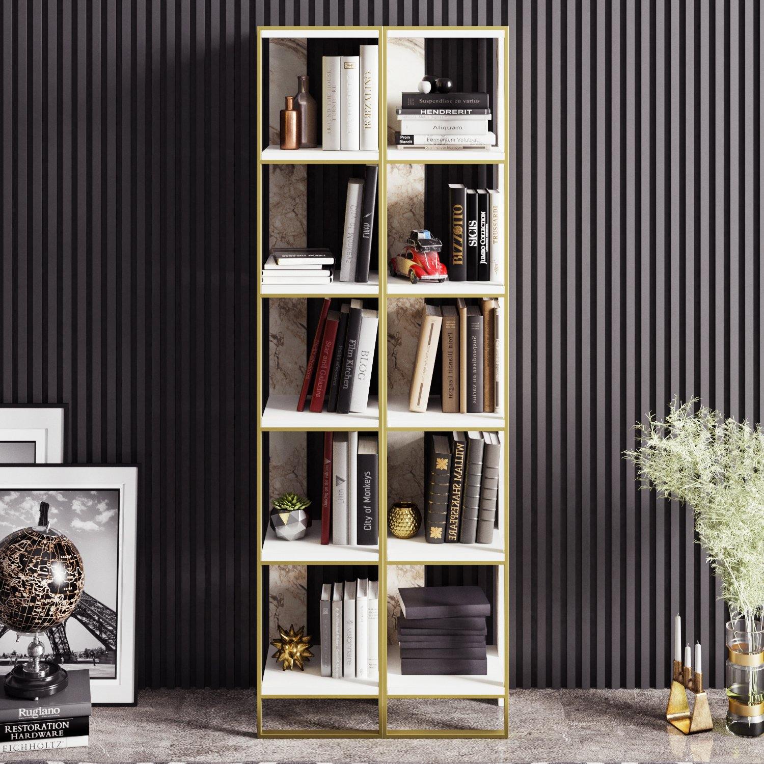 Polka 70'' Tall Metal Wood Bookcase - Decorotika