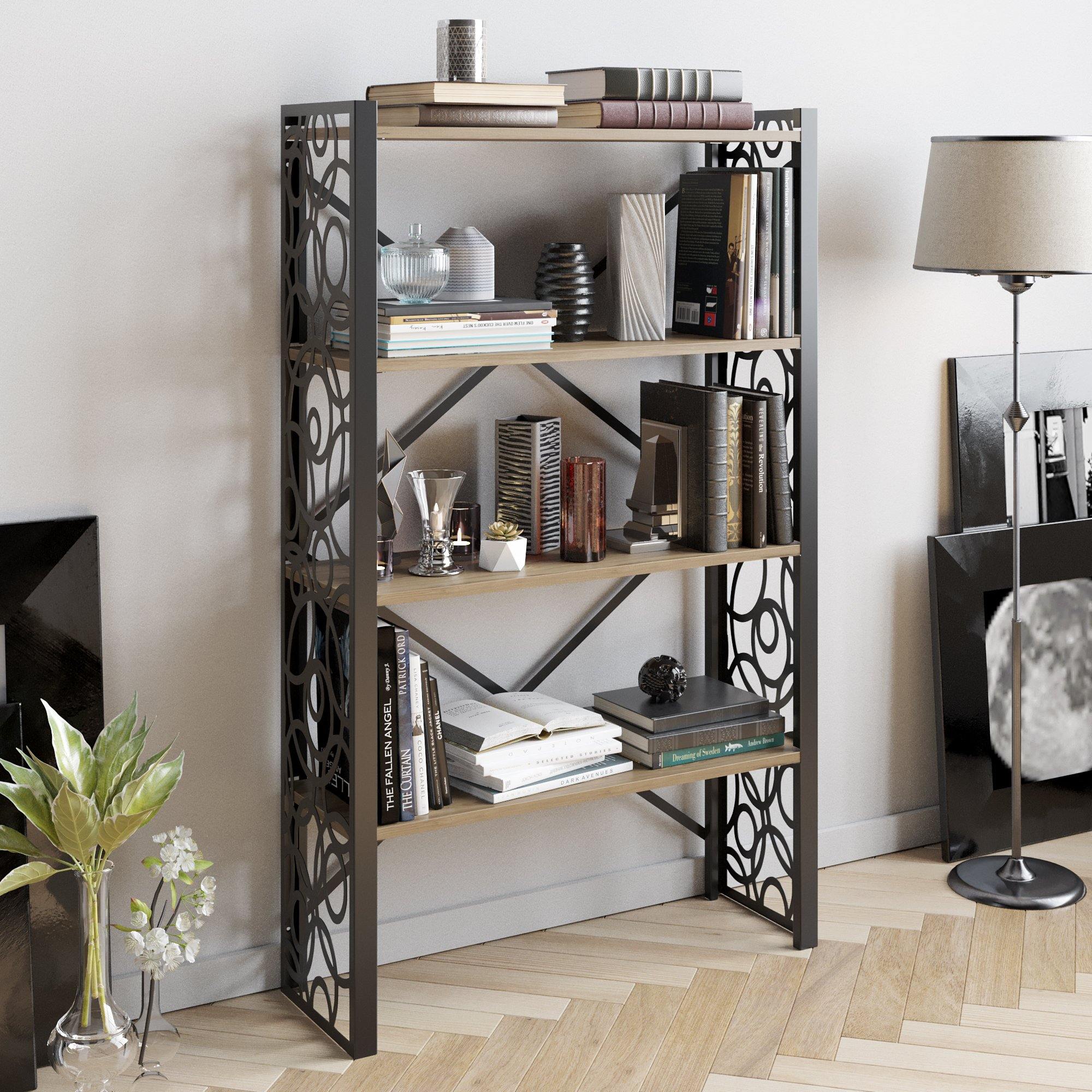 Lidya 58'' Tall Metal Wood Accent Bookcase - Decorotika