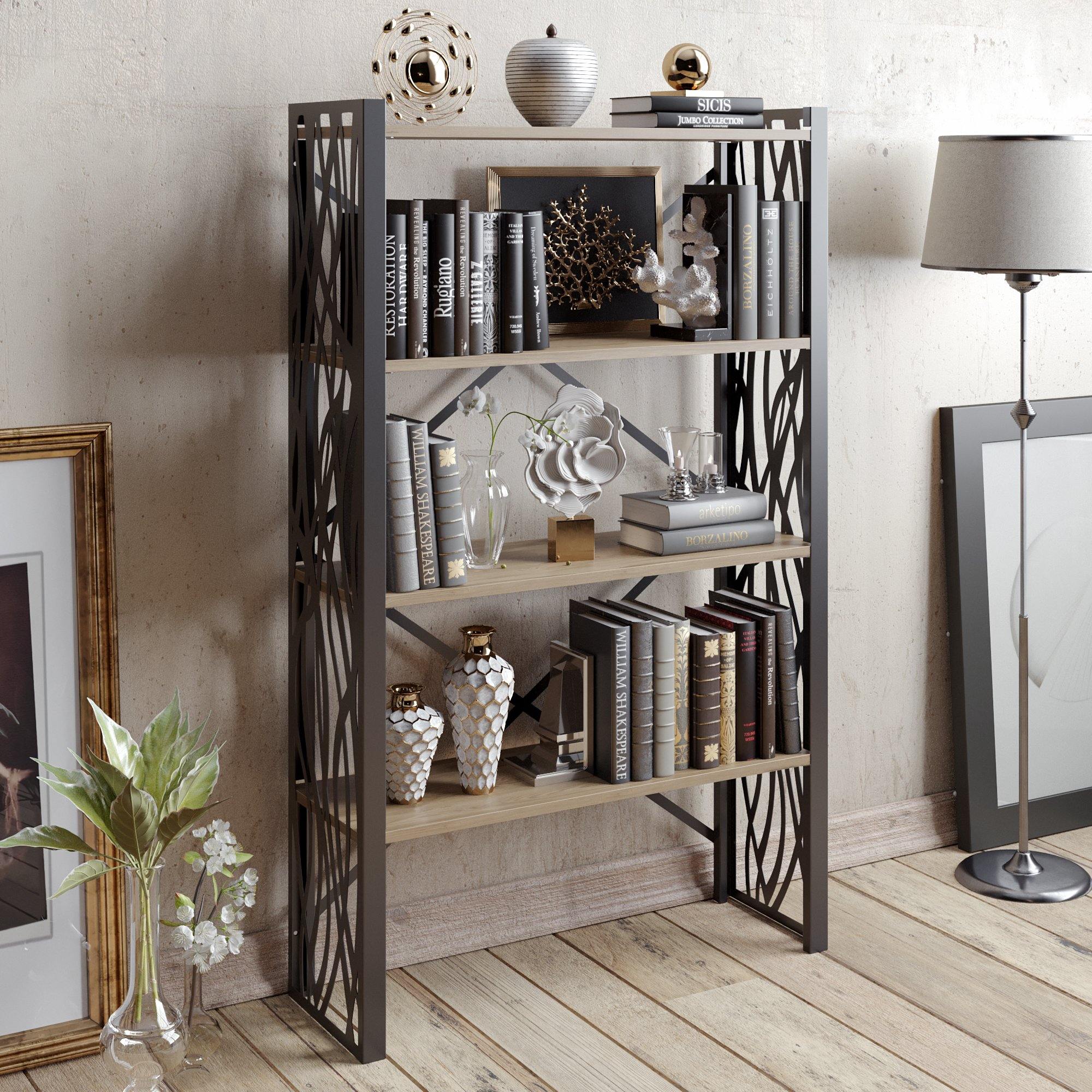 Merkel 58'' Tall Metal Wood Accent Bookcase - Decorotika