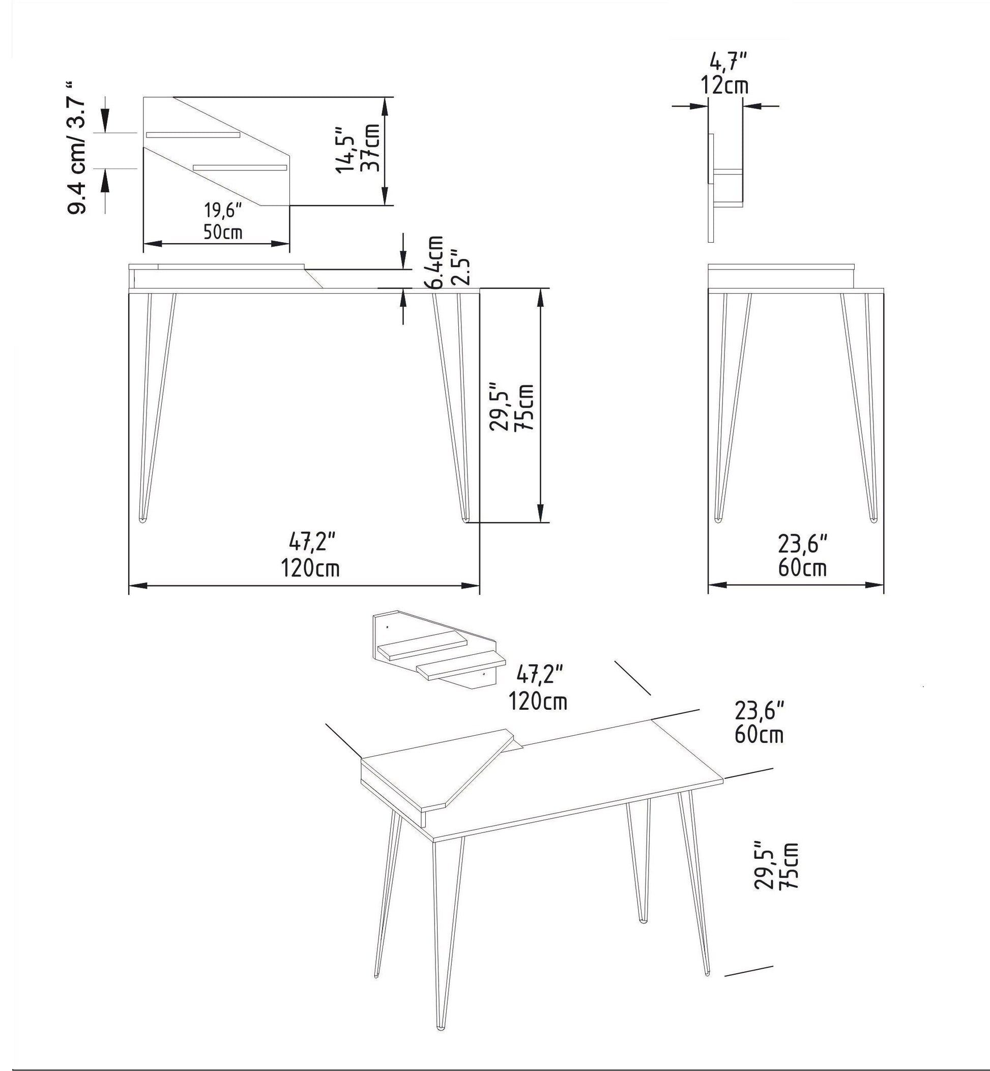 Desalvo 47" Computer Desk with Shelves - Decorotika