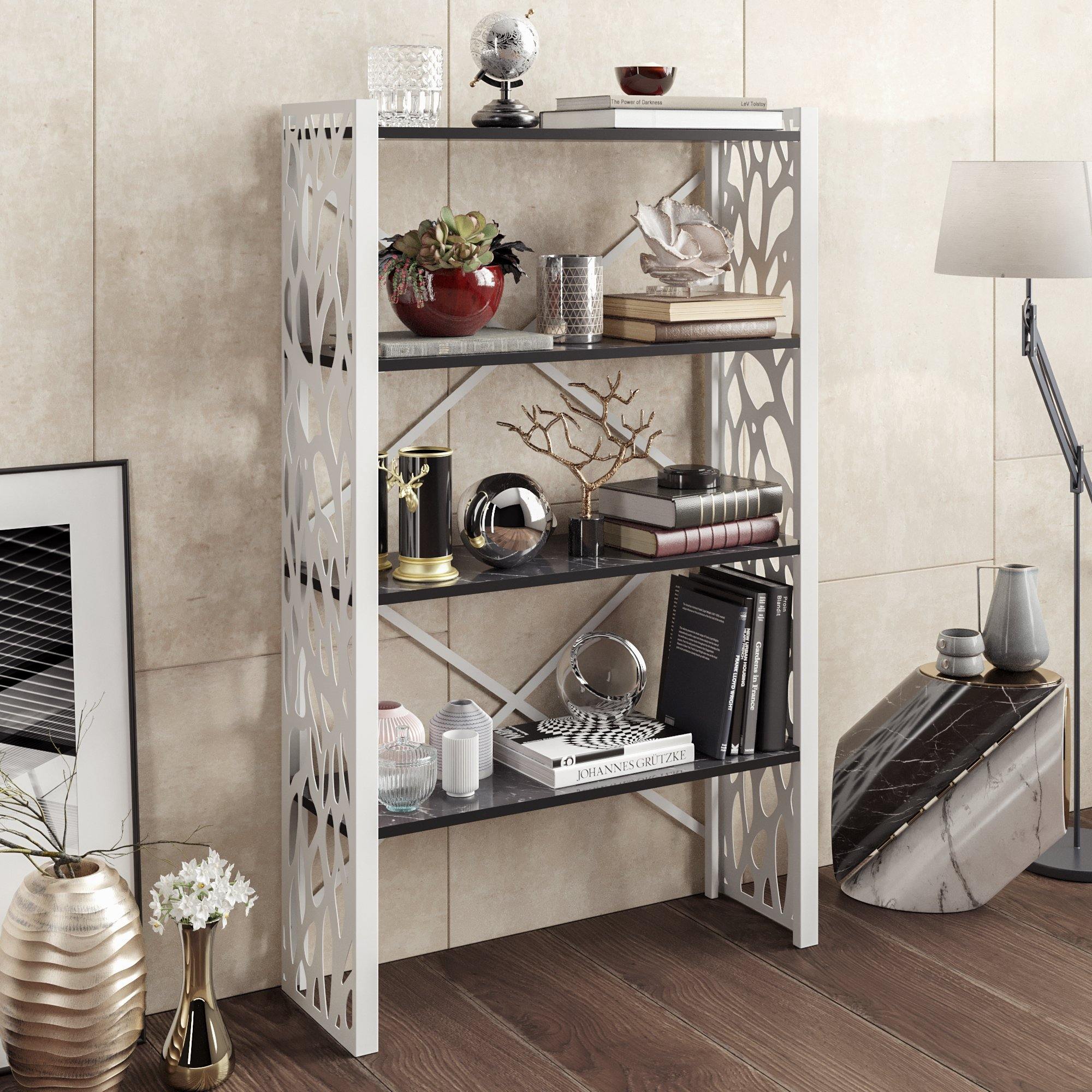 Toungfu 58'' Tall Metal Wood Accent Bookcase - Decorotika