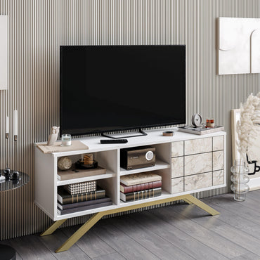 North 51" TV Stand and Media Console with A Cabinet and Shelves - Decorotika