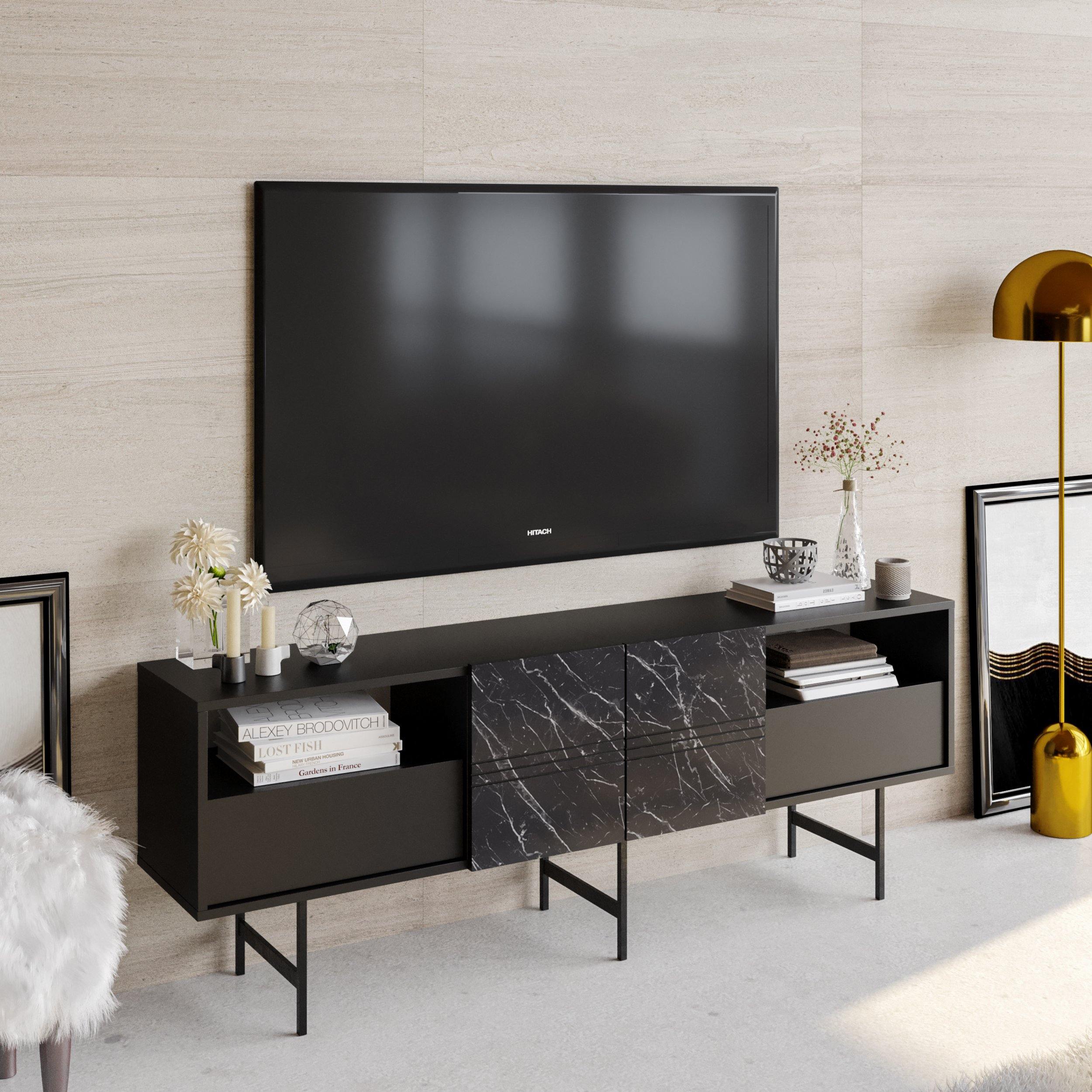 Derin 71" Media Console and TV Stand with Cabinets and Shelves for TVs up to 80" - Decorotika