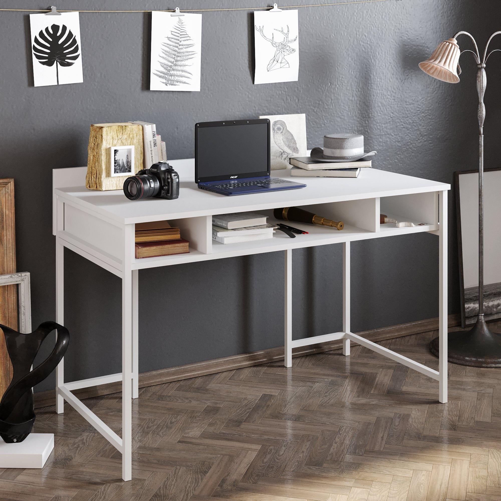 Tumata 47'' Wide Metal Wood Computer Desk with Open Shelves - Decorotika