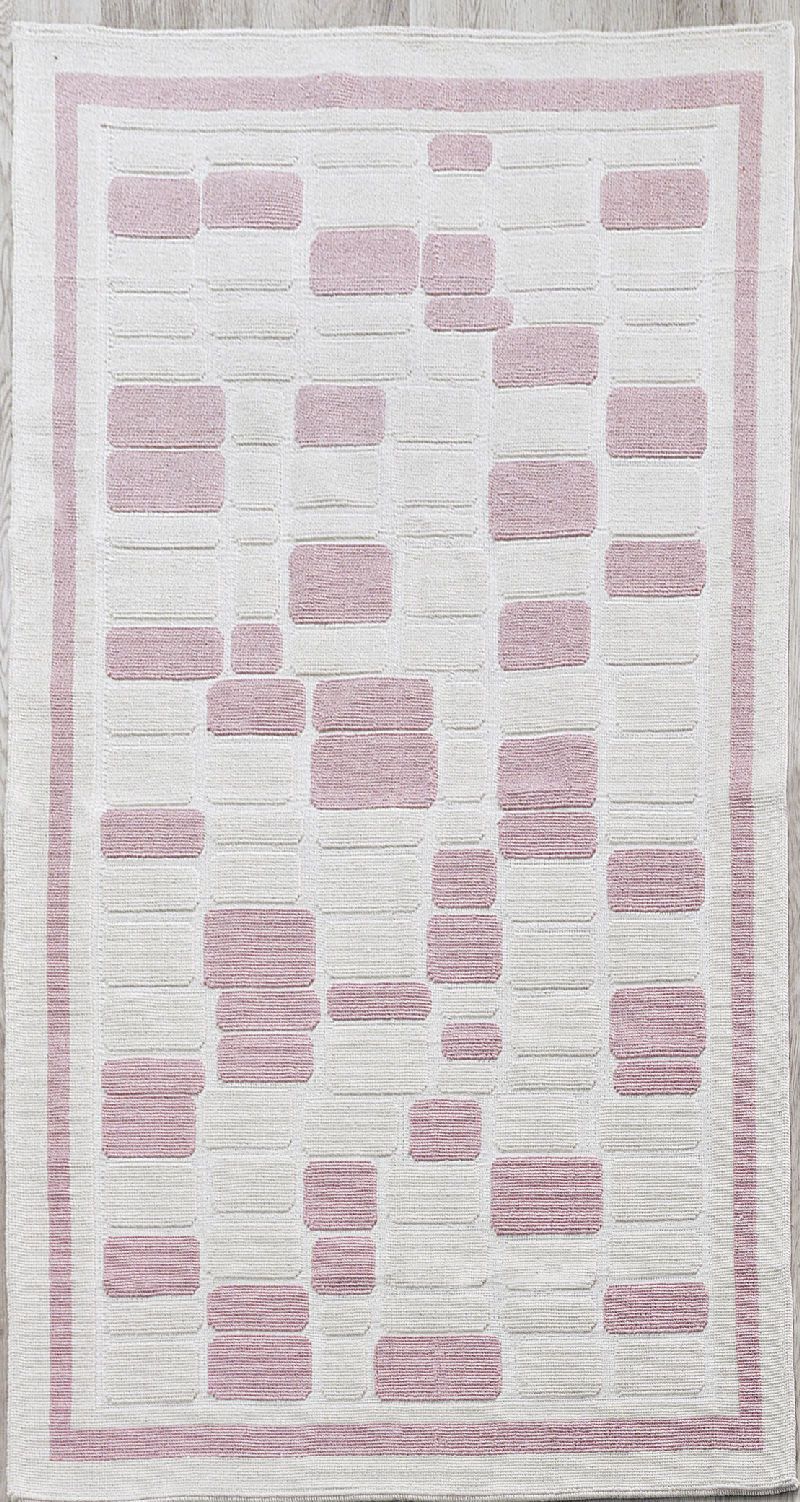 Mosaic 100% Cotton Bohemian Washable Area Rug - Light Pink and Off-White - Decorotika