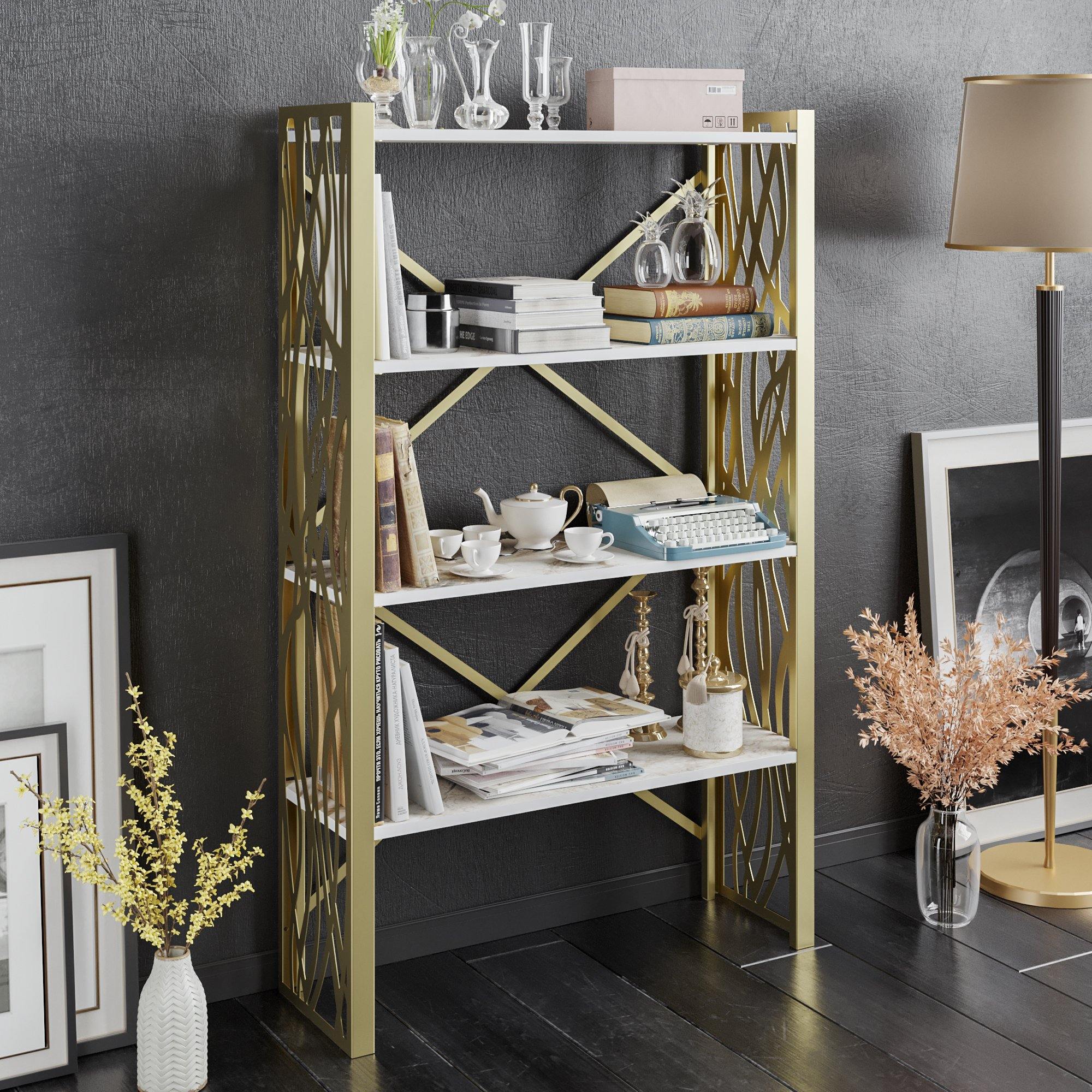 Merkel 58'' Tall Metal Wood Accent Bookcase - Decorotika